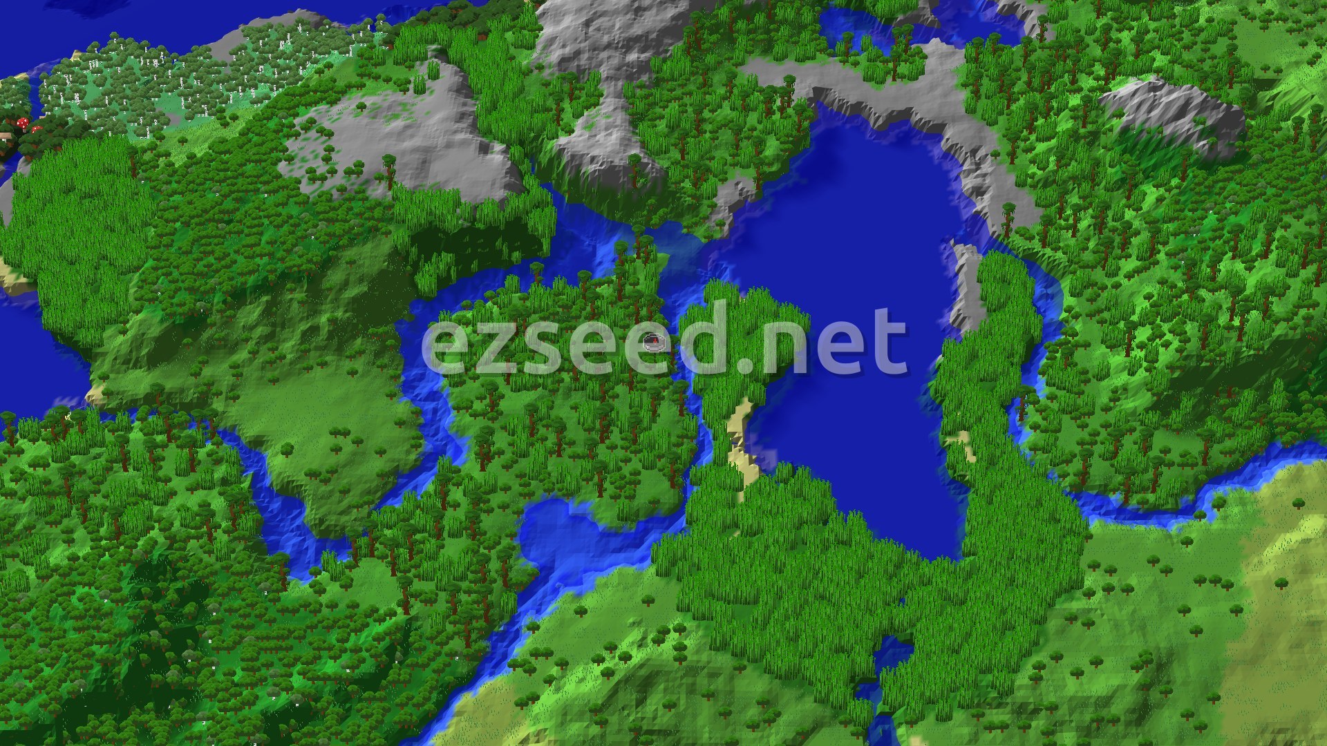 Aerial Minecraft seed map — Jungle Spawn with Nearby Bamboo Jungle