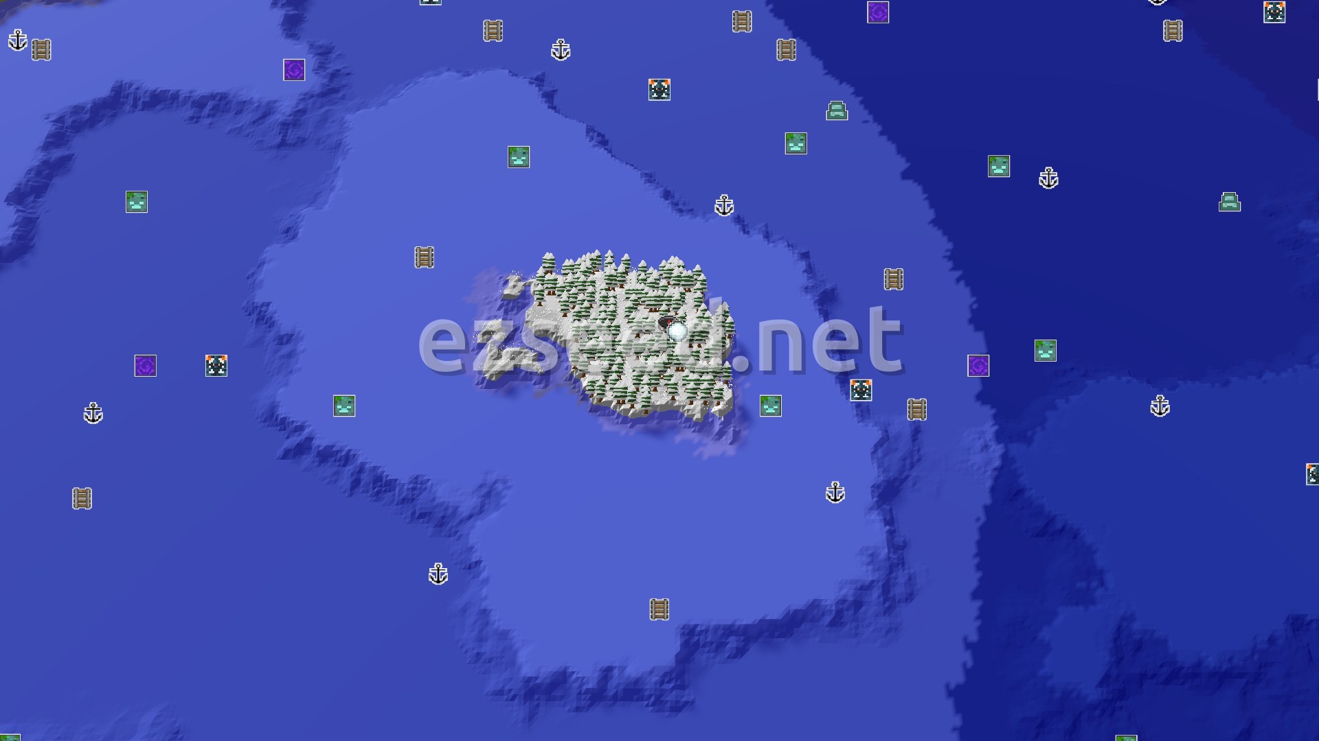 Aerial Minecraft seed map — Igloo Island Survival in a Frozen Ocean
