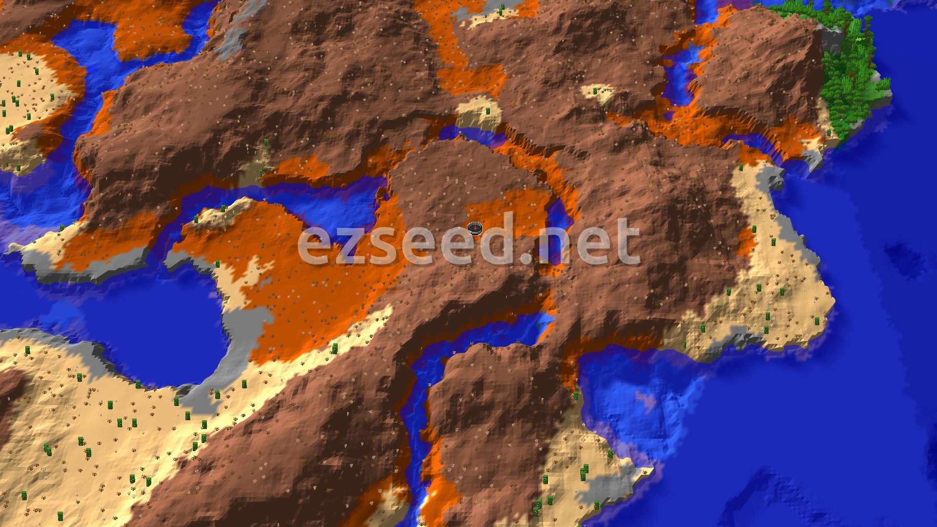 Aerial Minecraft seed map — Badlands and Rivers: A World of Gold and Exploration