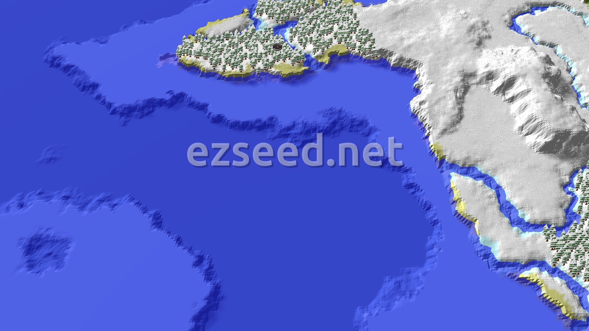 Aerial Minecraft seed map — Spawn in Snowy Taiga, near a Mineshaft and Trial Chambers