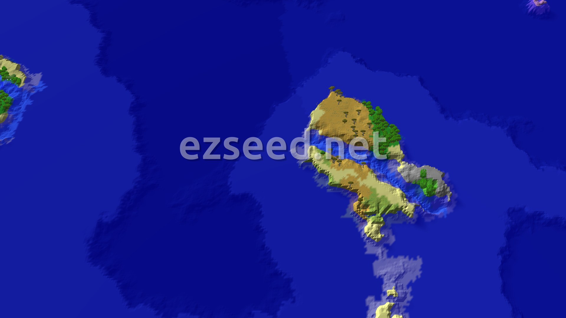 Aerial Minecraft seed map — Island Spawn with Nearby Trial Chambers