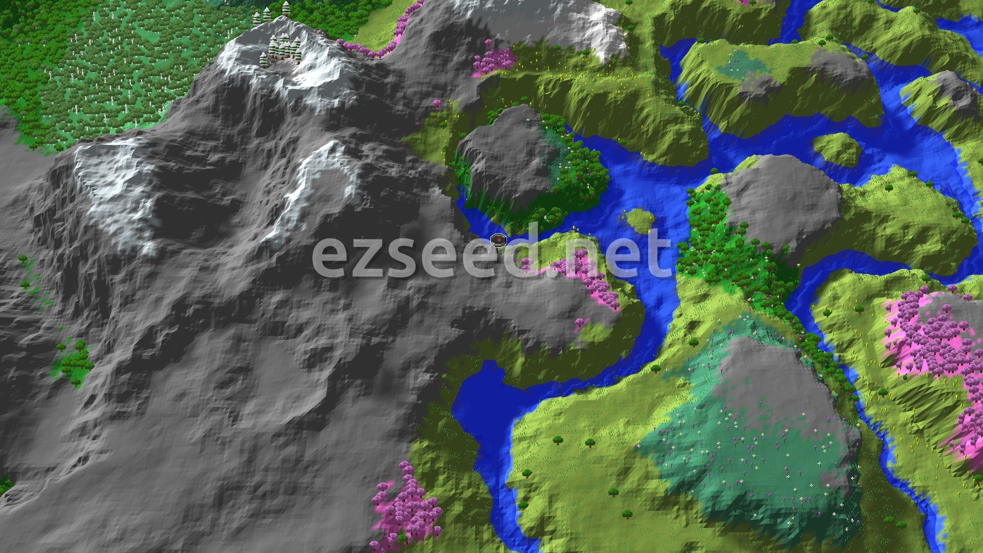 Aerial Minecraft seed map — Ancient City Near Hills and Cherry Groves