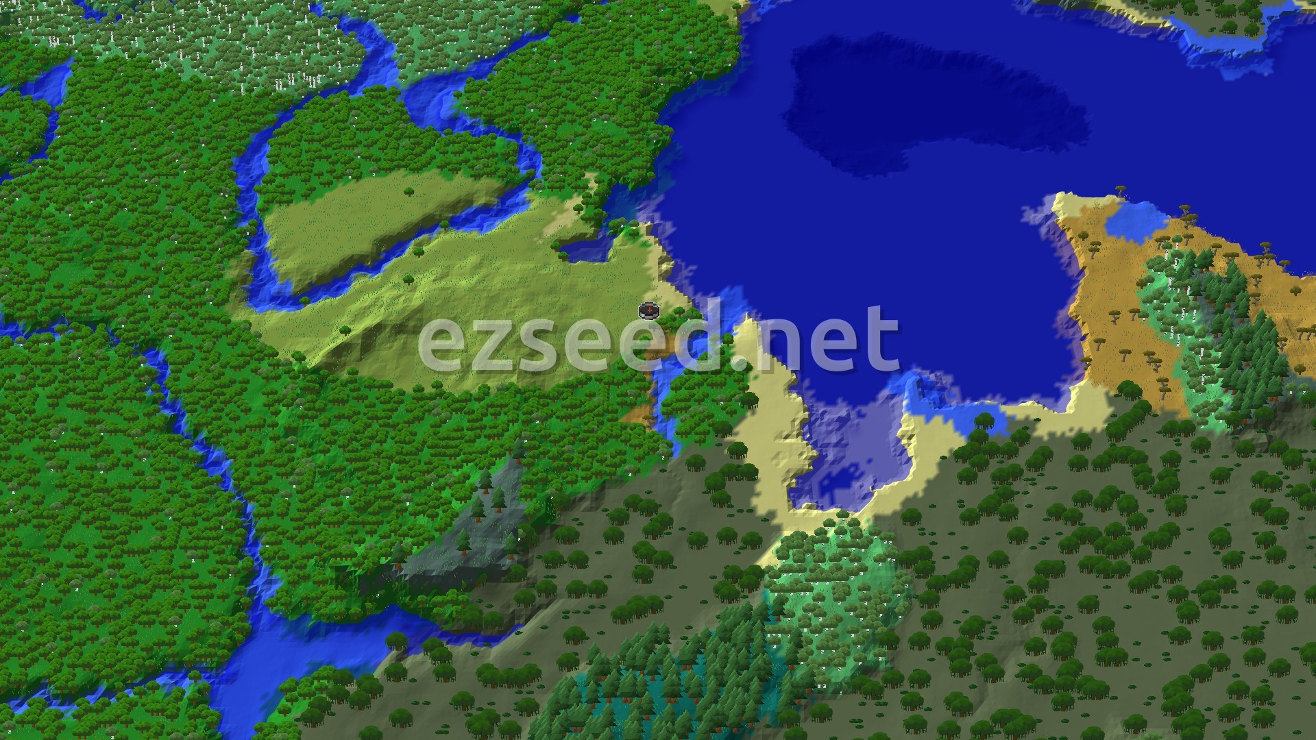 Aerial Minecraft seed map — Plains Spawn Village with Nearby Loot