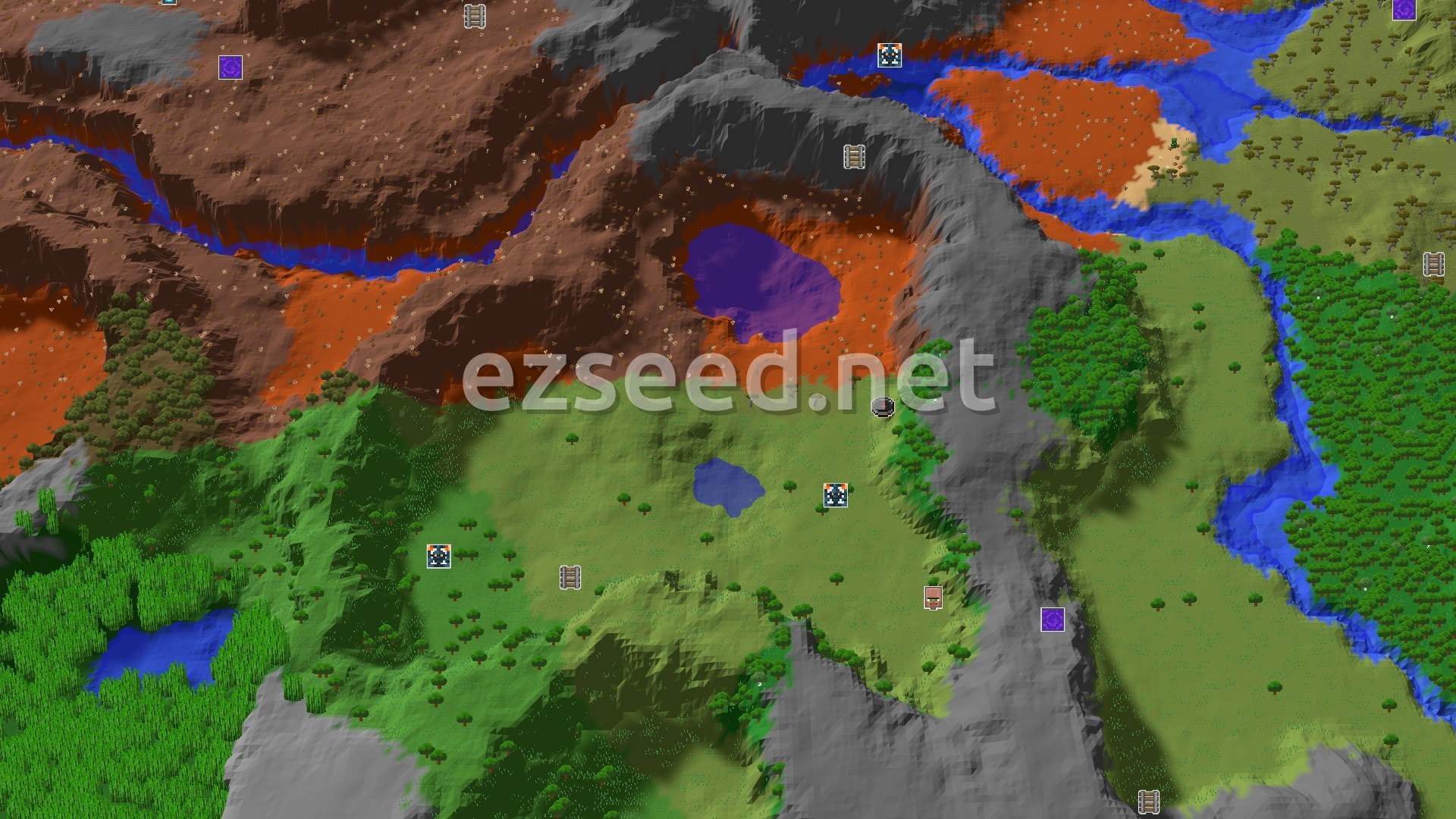 Aerial Minecraft seed map — Spawn in Plains with Badlands and a Trial Chamber
