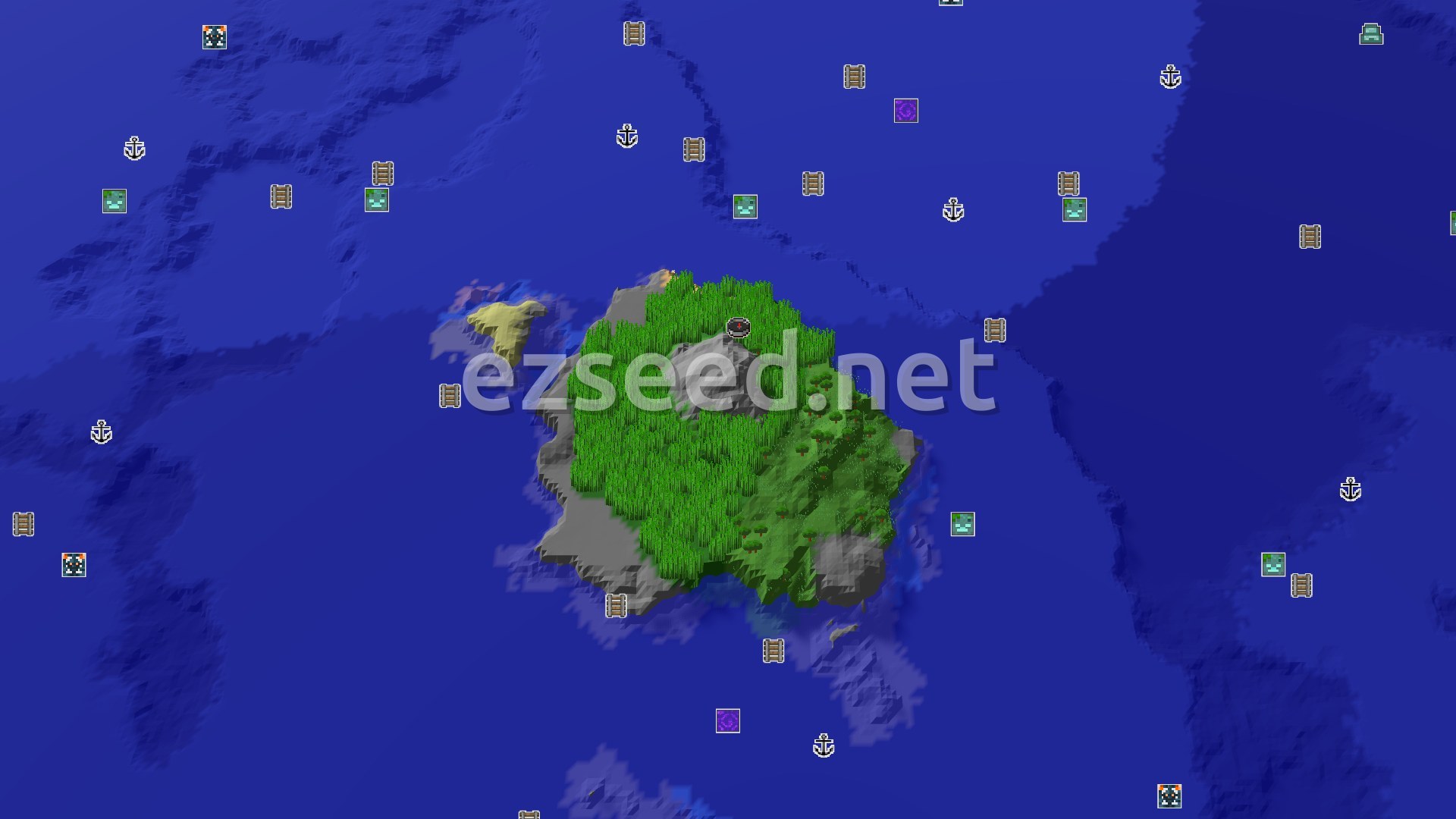 Aerial Minecraft seed map — Jungle Island Escape to a Desert Pyramid