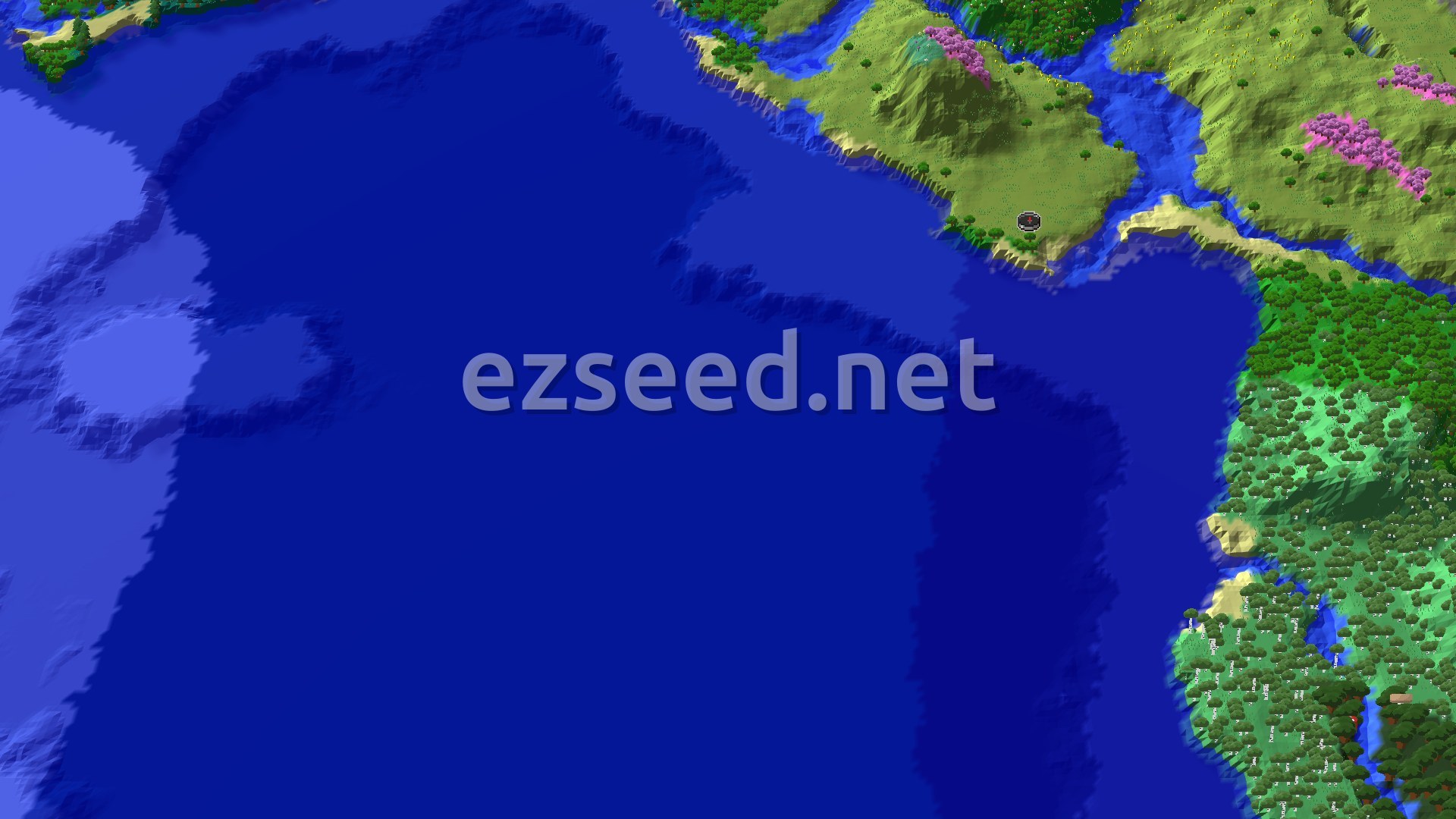 Aerial Minecraft seed map — Forest Spawn with Nearby Village and Trial Chambers
