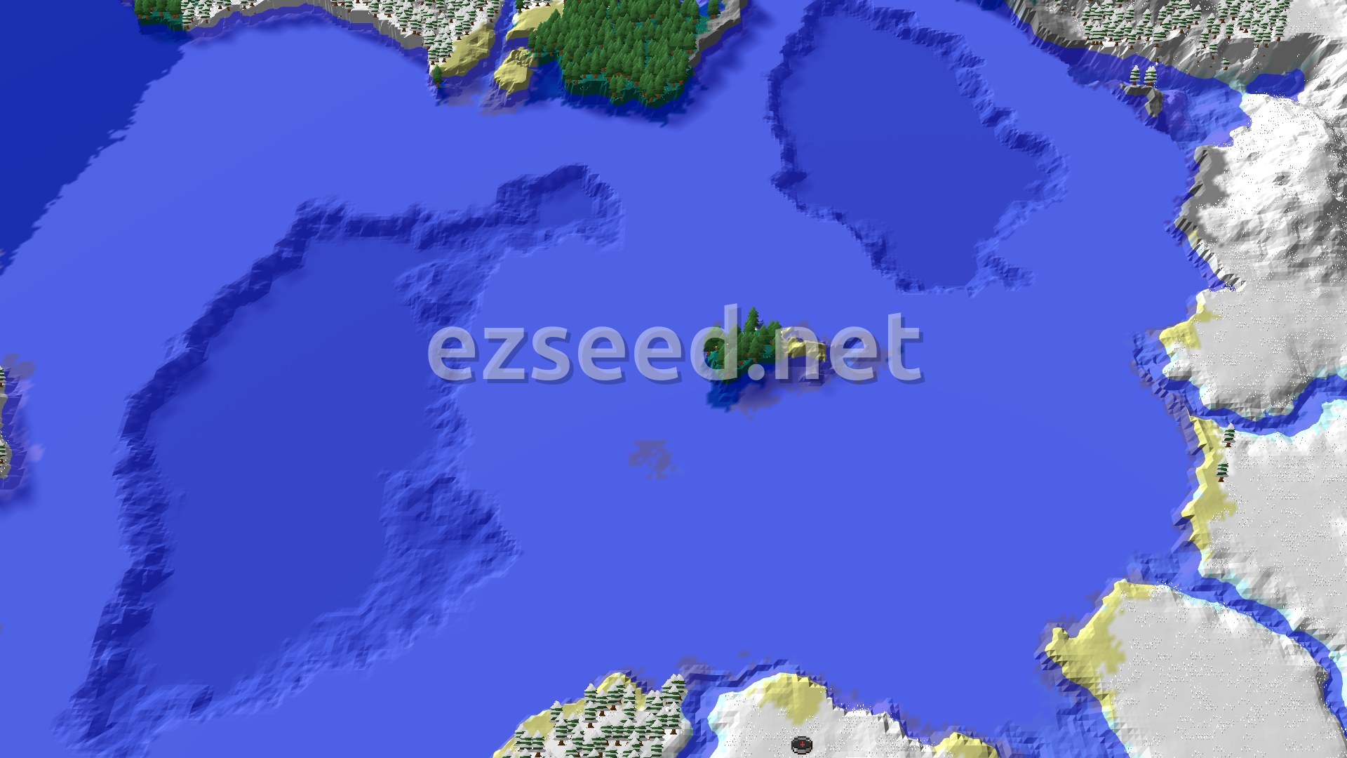 Aerial Minecraft seed map — A Frozen Ocean Island Spawn With Nearby Ice Spikes