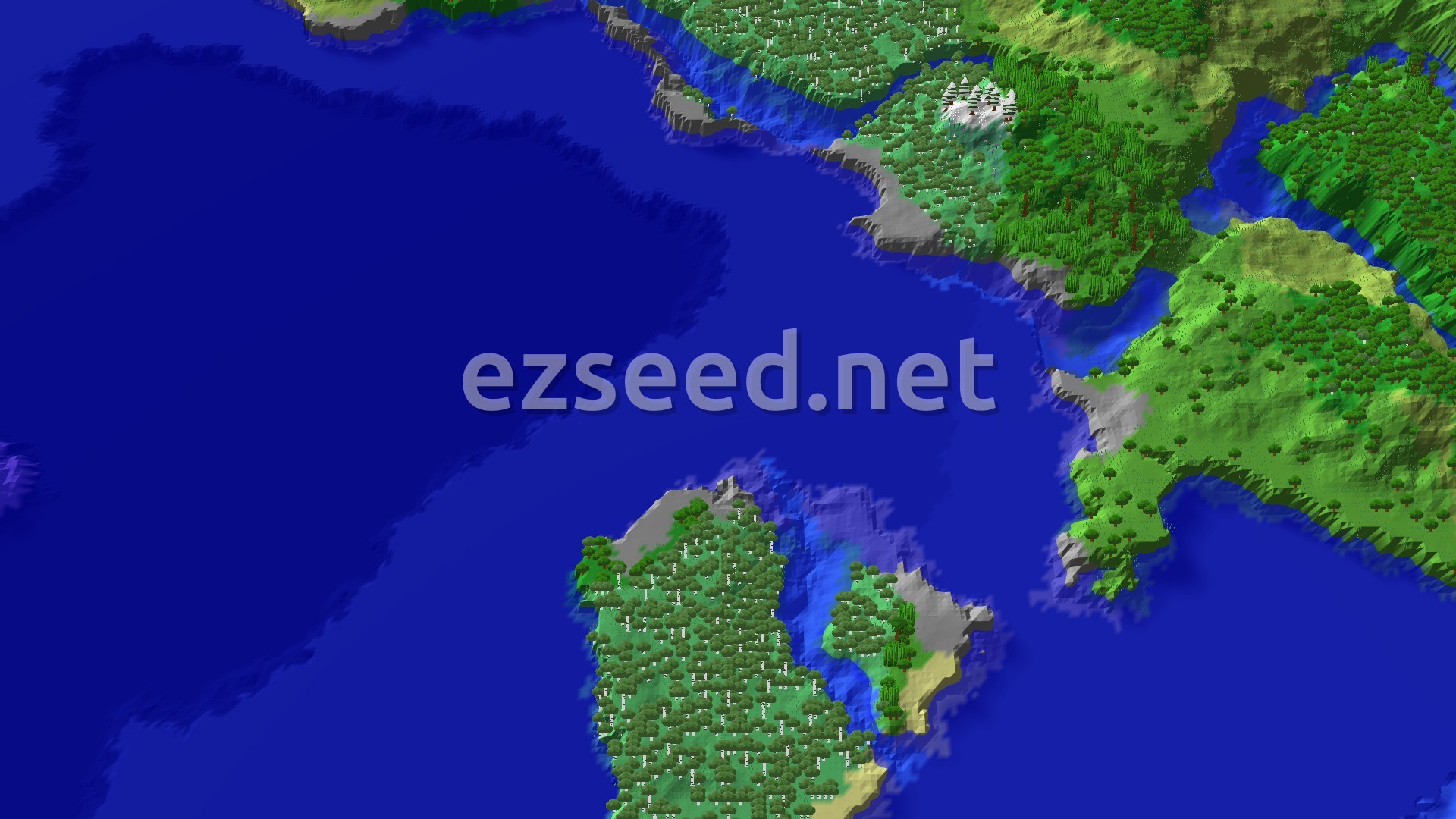 Aerial Minecraft seed map — Jungle and Peaks near Spawn, with a Nearby Ancient City