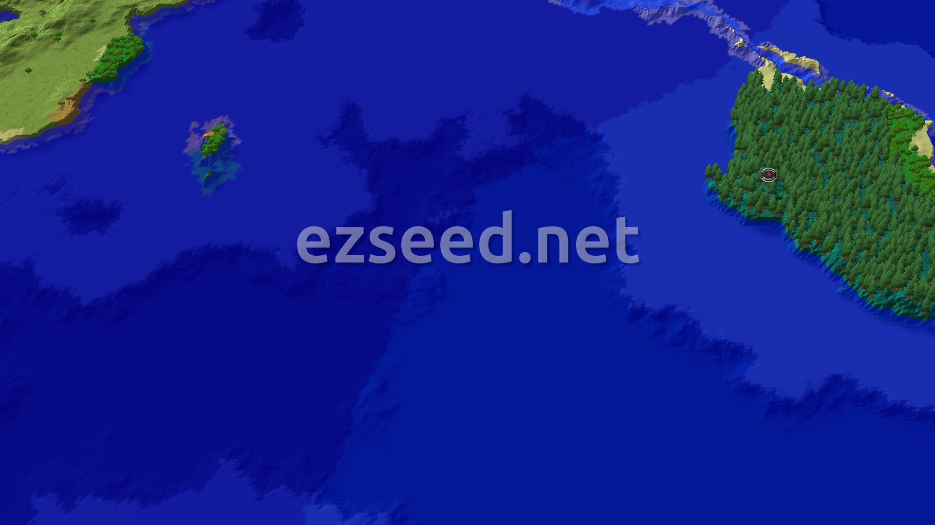 Aerial Minecraft seed map — Taiga Island Spawn with Nearby Ocean Adventures