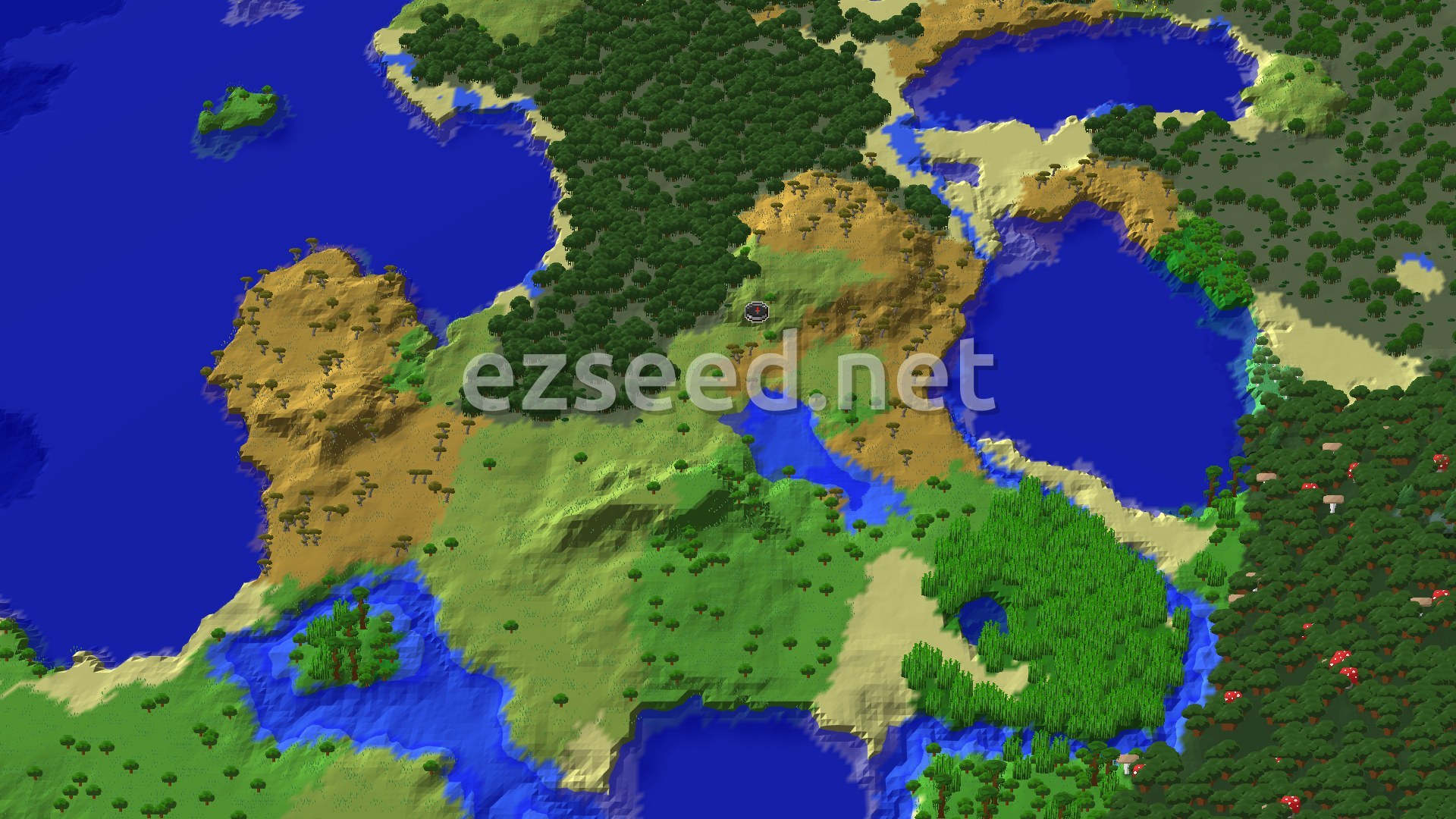 Aerial Minecraft seed map — A Jungle Temple and Mangrove Swamp Near Spawn