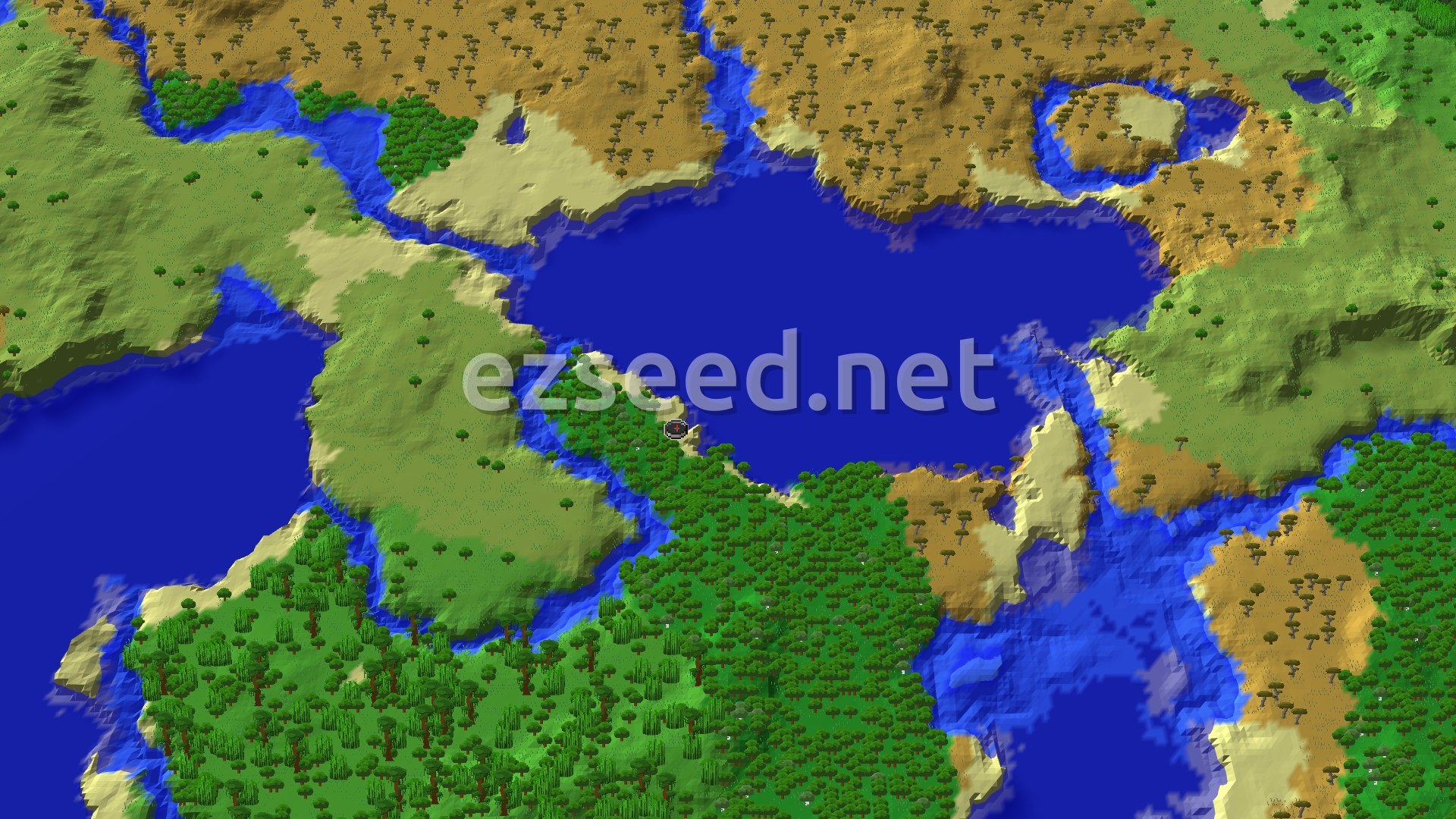 Aerial Minecraft seed map — Jungle and Savanna with Close Trial Chambers
