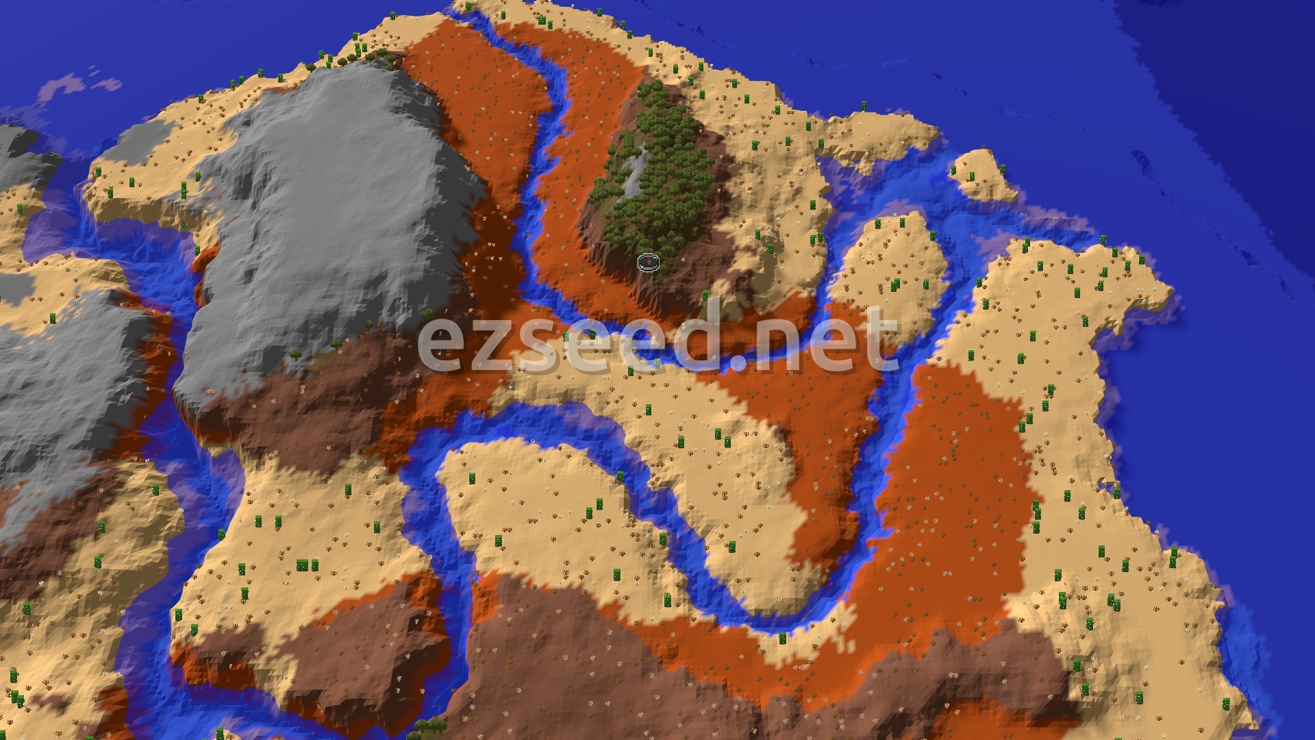 Aerial Minecraft seed map — Minecraft Badlands Island with Early Village