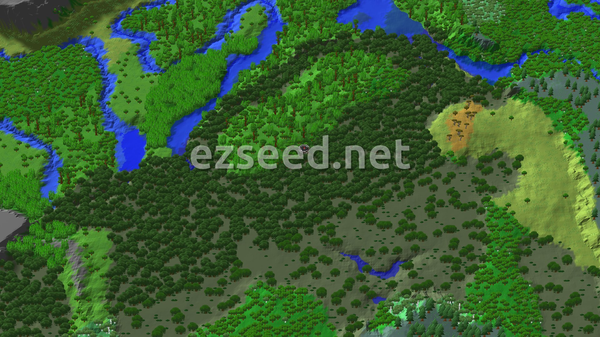 Aerial Minecraft seed map — Mangrove Swamp Spawn with Nearby Jungle and Dripstone