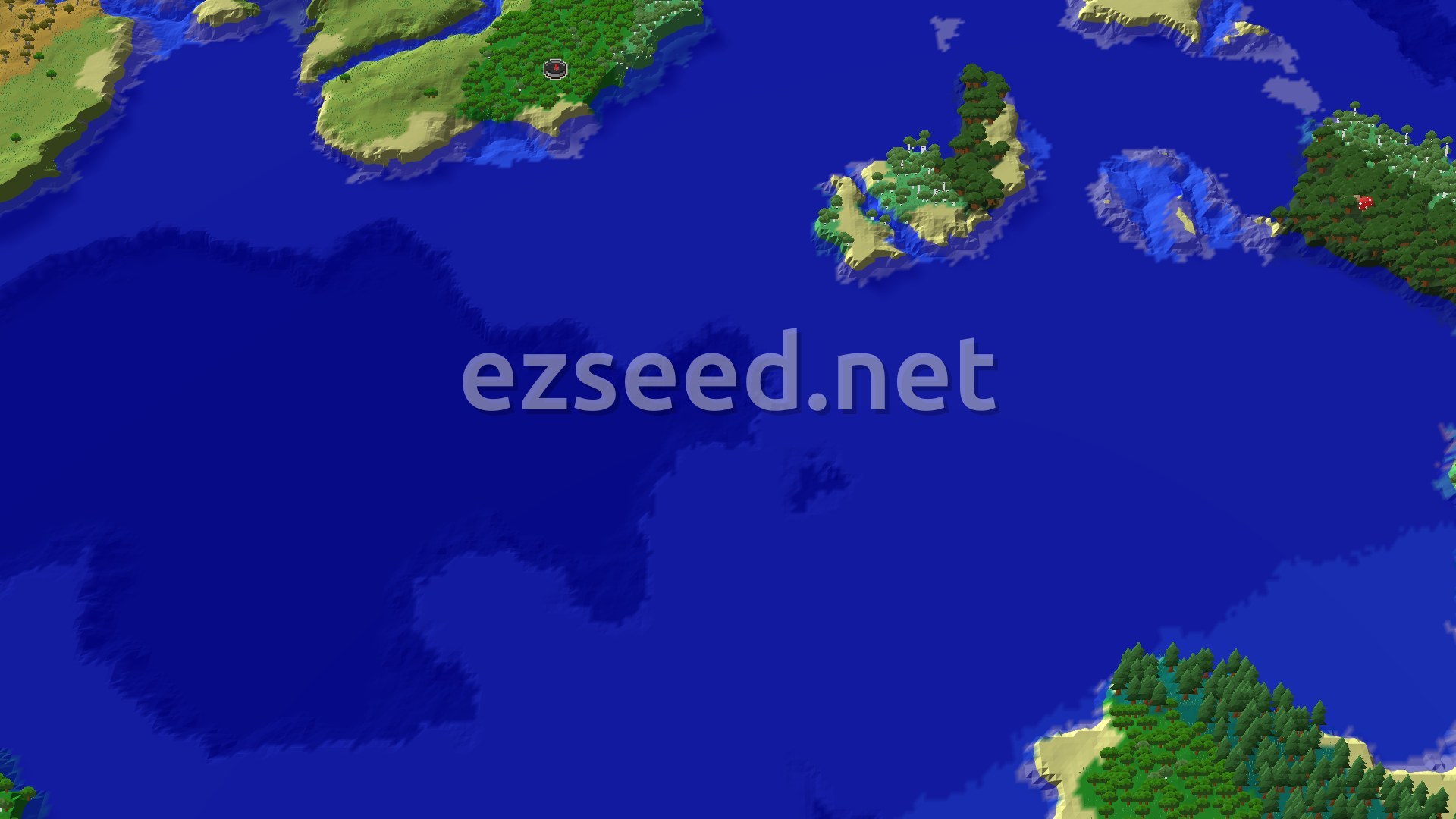Aerial Minecraft seed map — Woodland Mansion and Trial Chambers Near Spawn