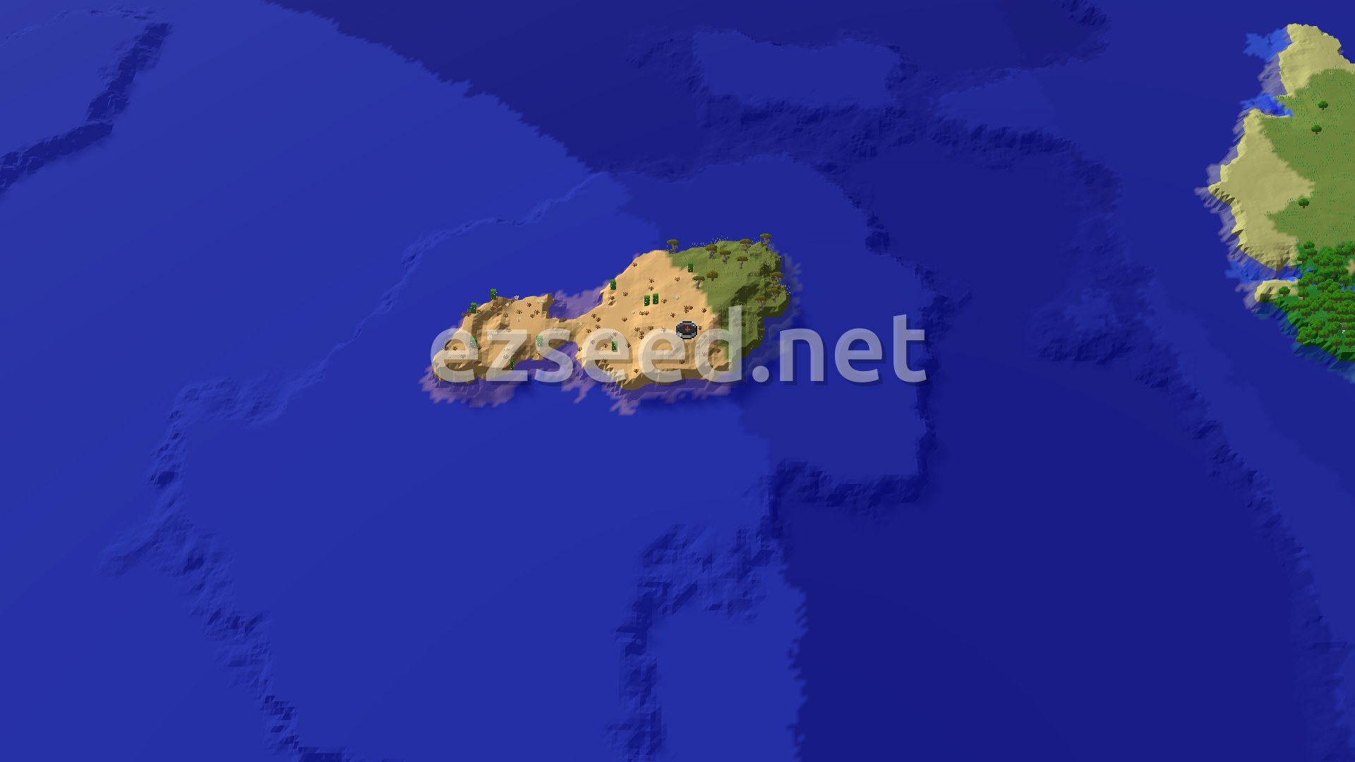 Aerial Minecraft seed map — Desert Island Start with a Nearby Village