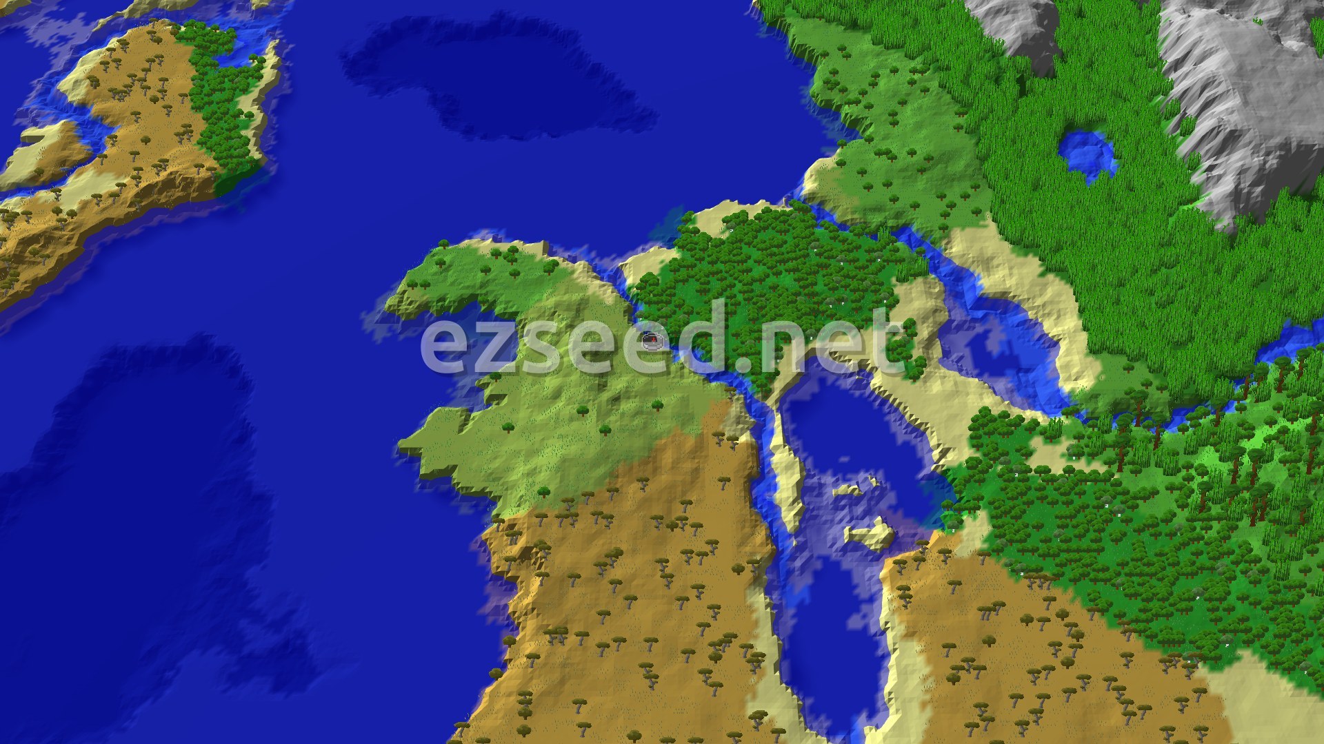 Aerial Minecraft seed map — A Jungle, Savanna, and Ocean Seed