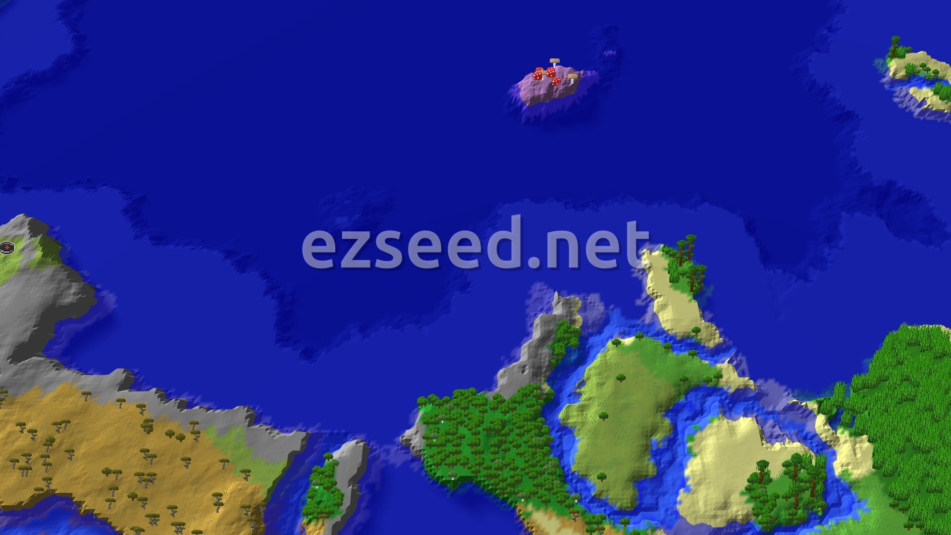 Aerial Minecraft seed map — A Shoreline Start with a Close Ancient City