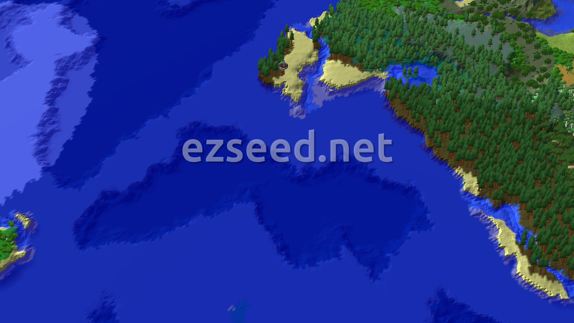 Aerial Minecraft seed map — Trial Chambers Near Spawn on a Taiga Peninsula