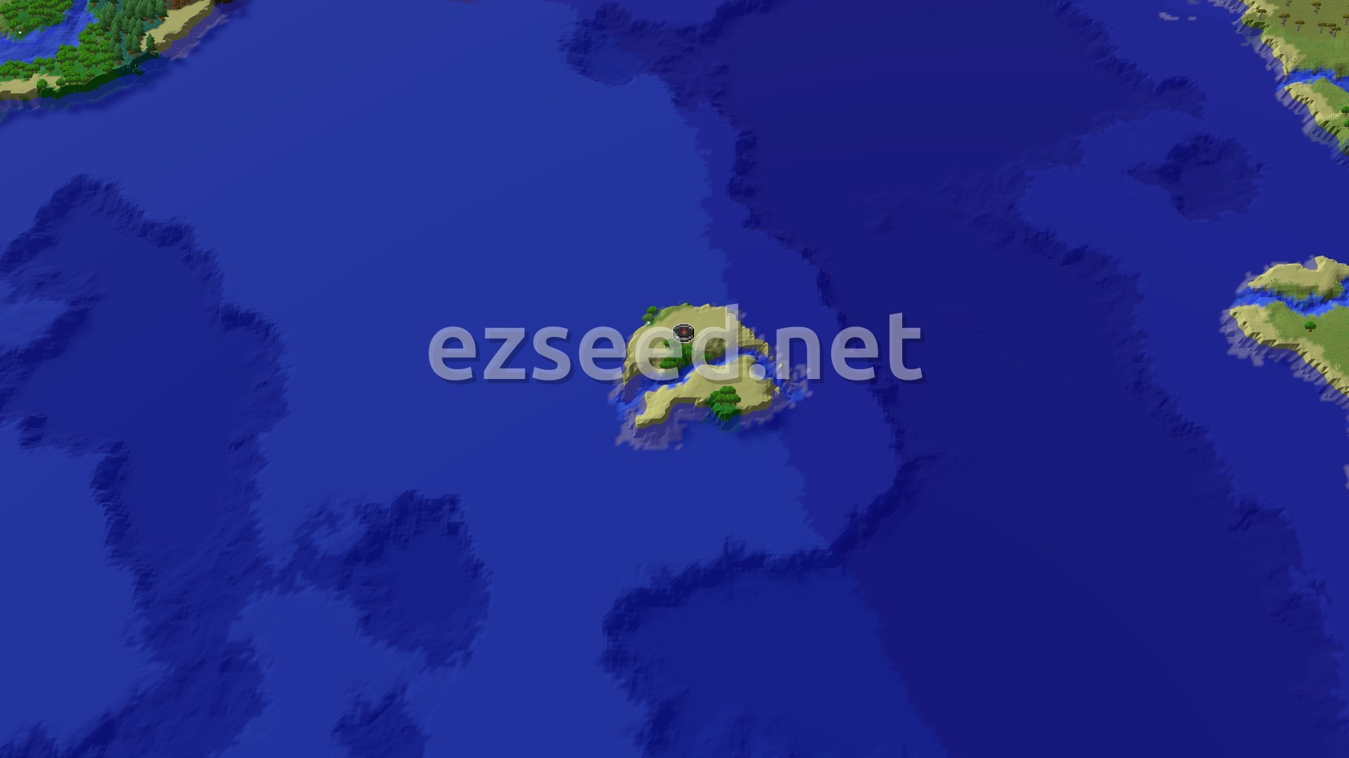 Aerial Minecraft seed map — Island Spawn with a Close Village and Rich Ocean