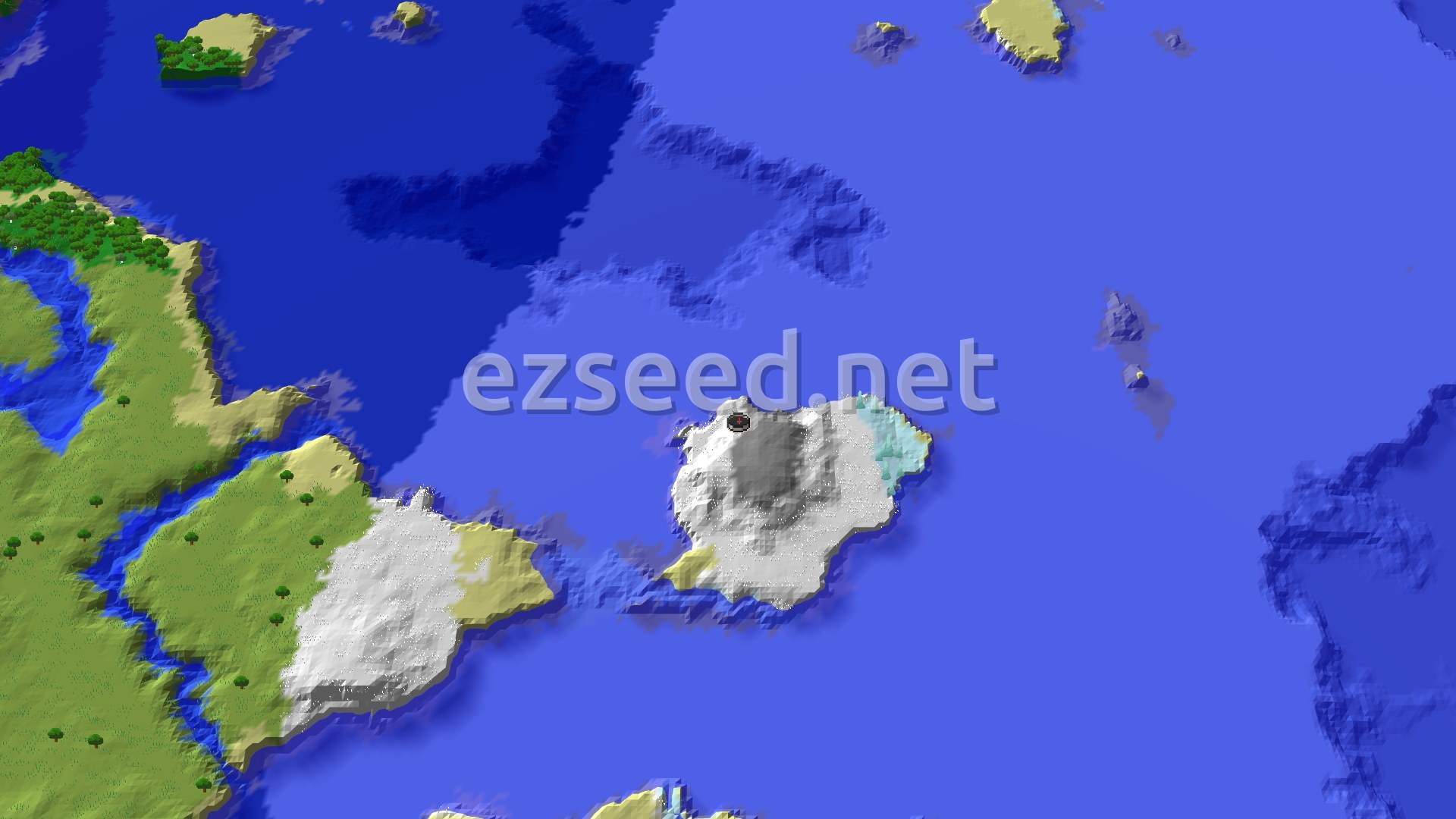 Aerial Minecraft seed map — Ice Spikes Near Spawn Amidst Frozen Oceans