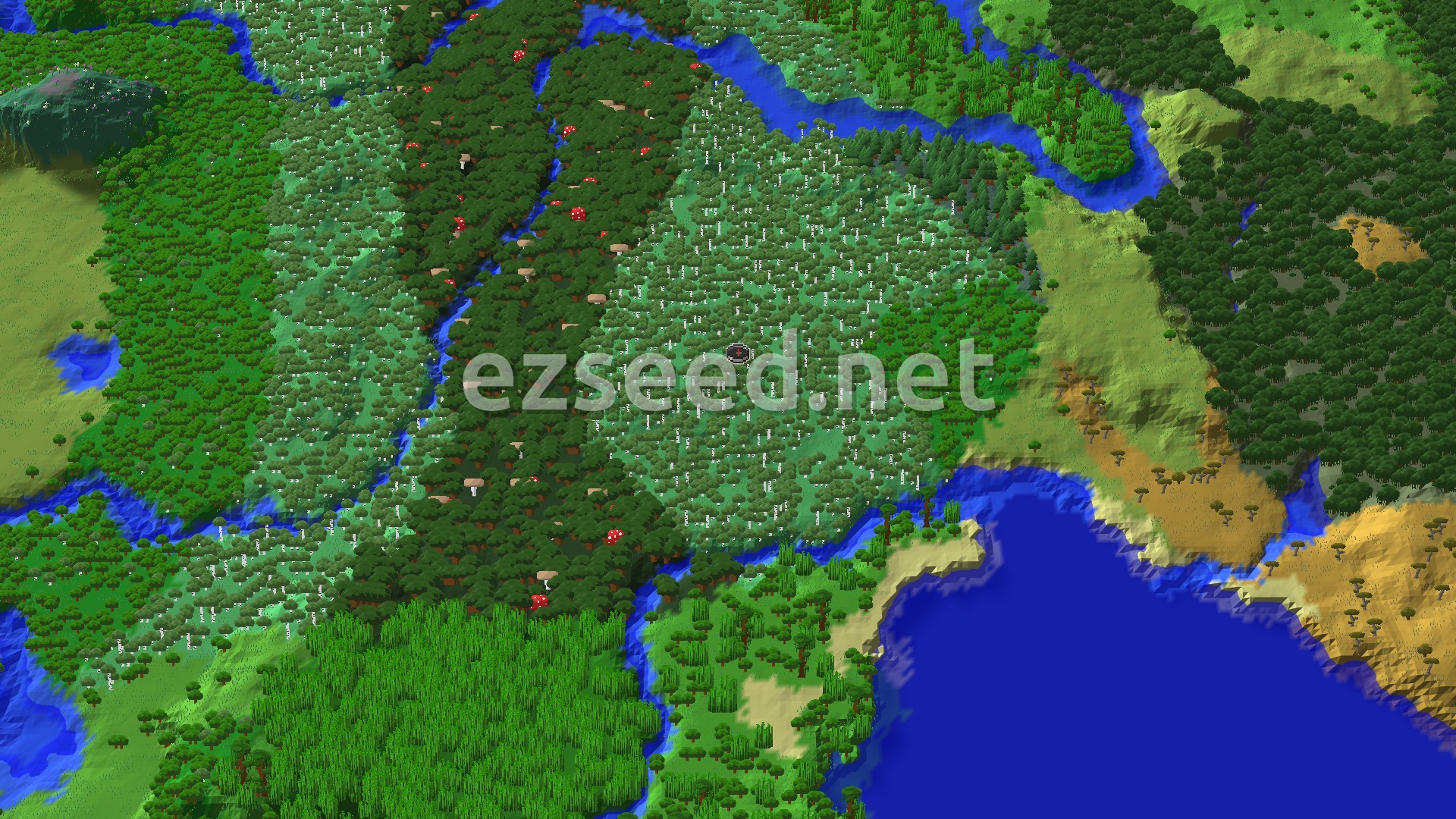 Aerial Minecraft seed map — Spawn in Old Growth Birch, find a Jungle close by