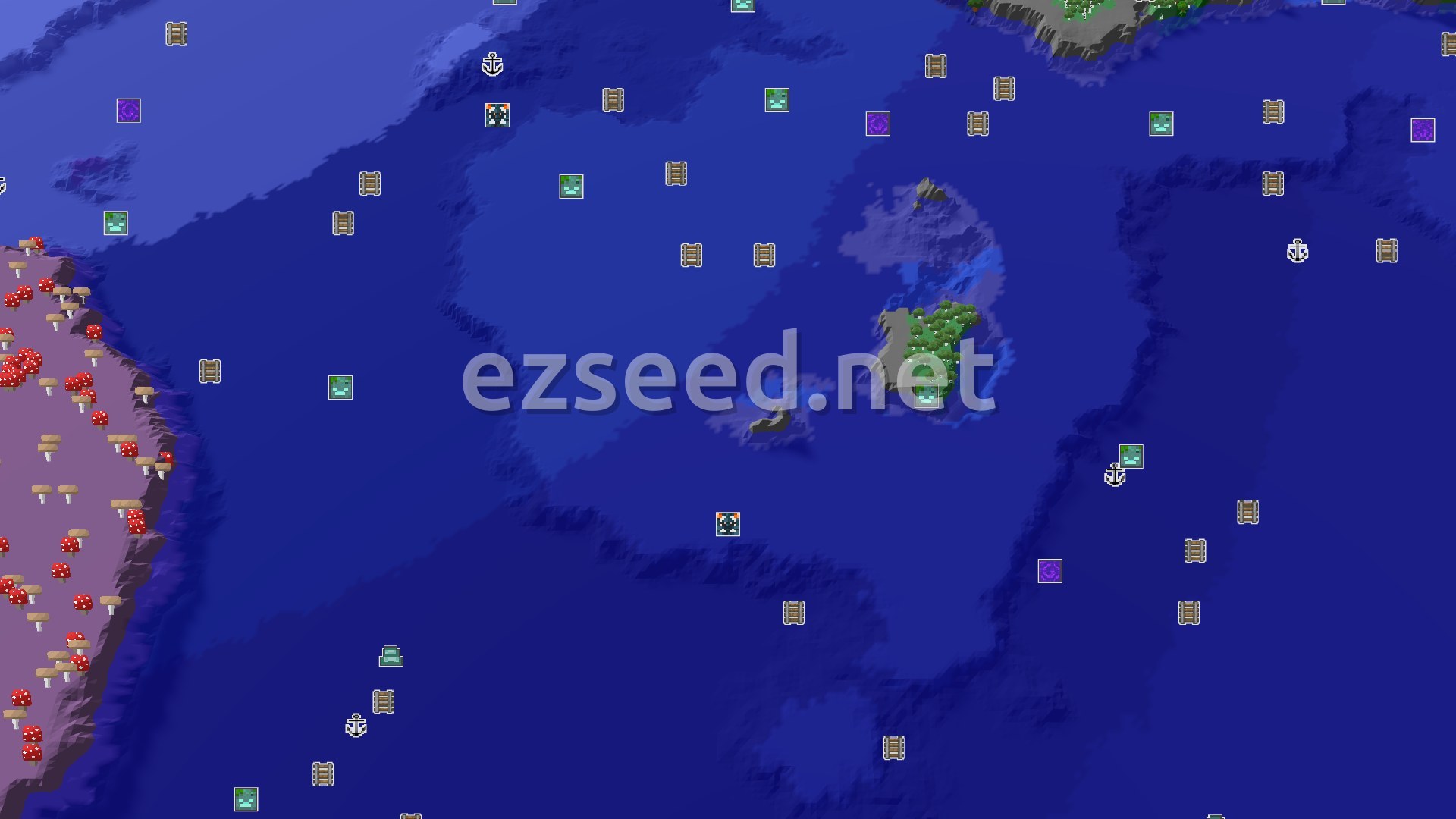 Aerial Minecraft seed map — Cold Shores and a Close Trial Chamber Adventure