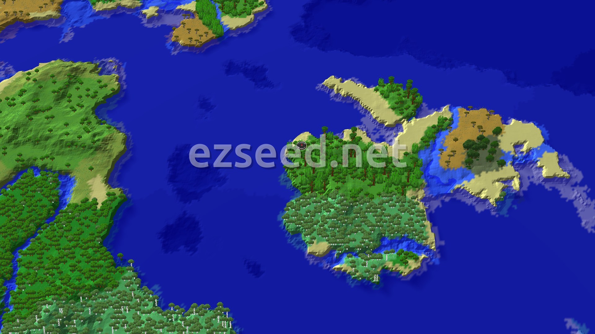 Aerial Minecraft seed map — Jungle Spawn Near Trial Chambers and a Mansion