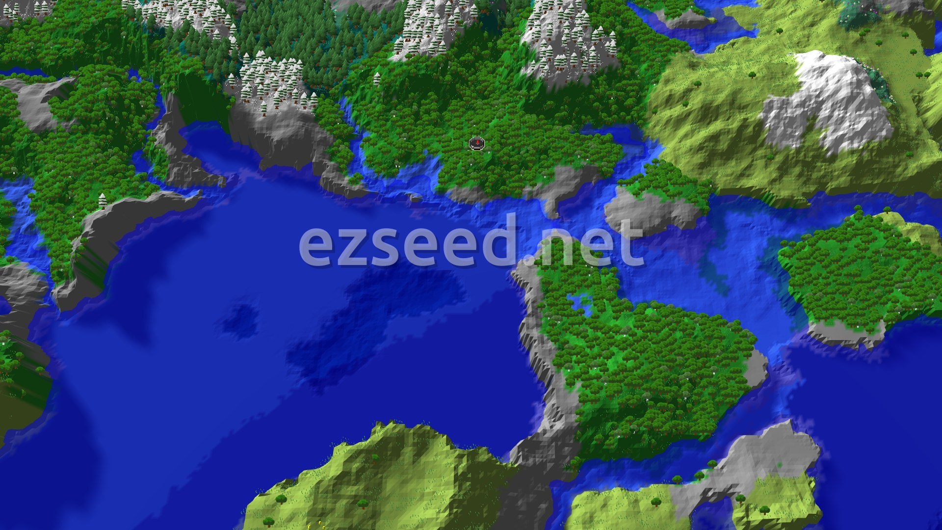 Aerial Minecraft seed map — Ancient City and Village Near Forest Spawn