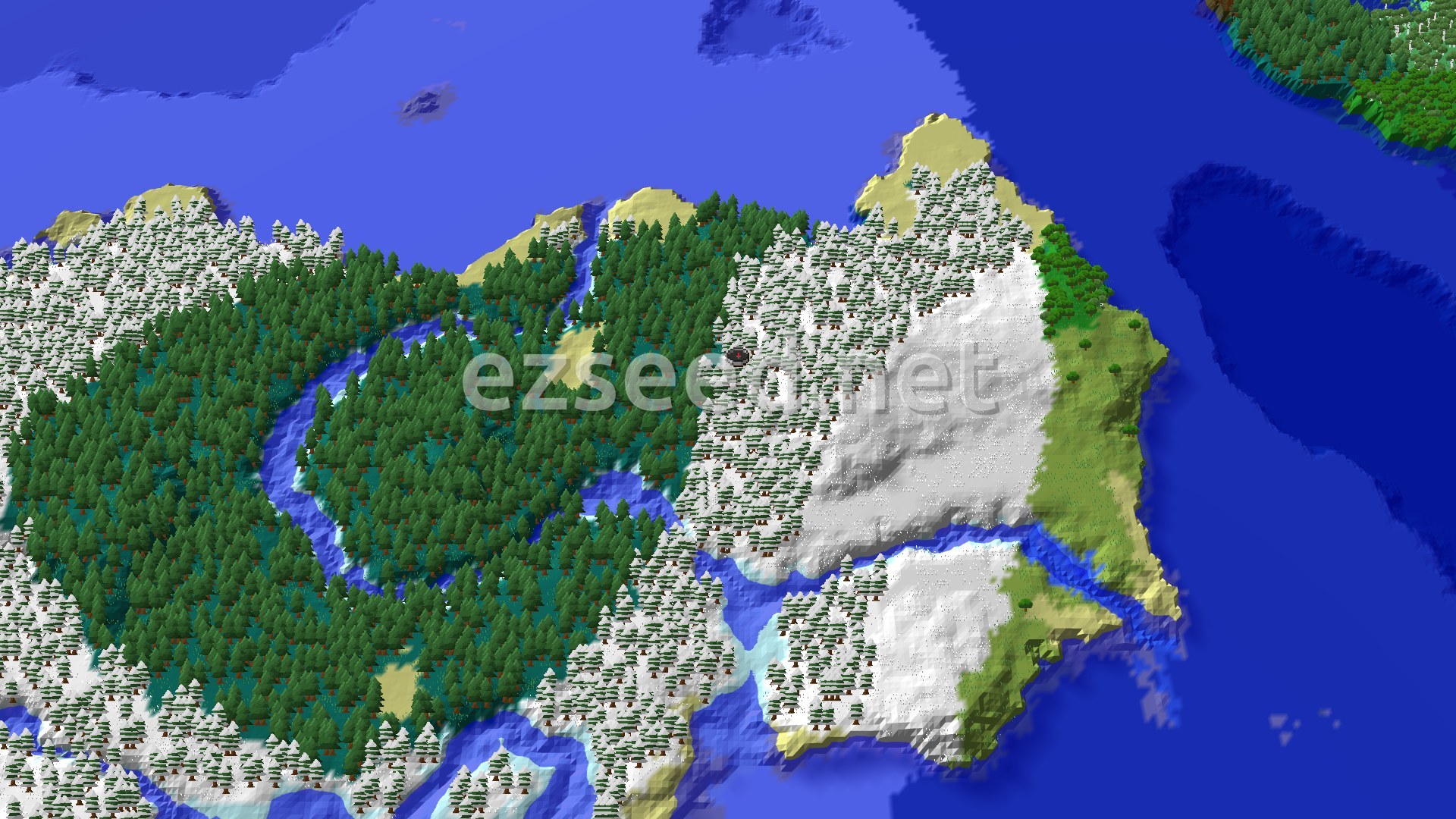 Aerial Minecraft seed map — A Cold Start With Close Trials and a Distant Village