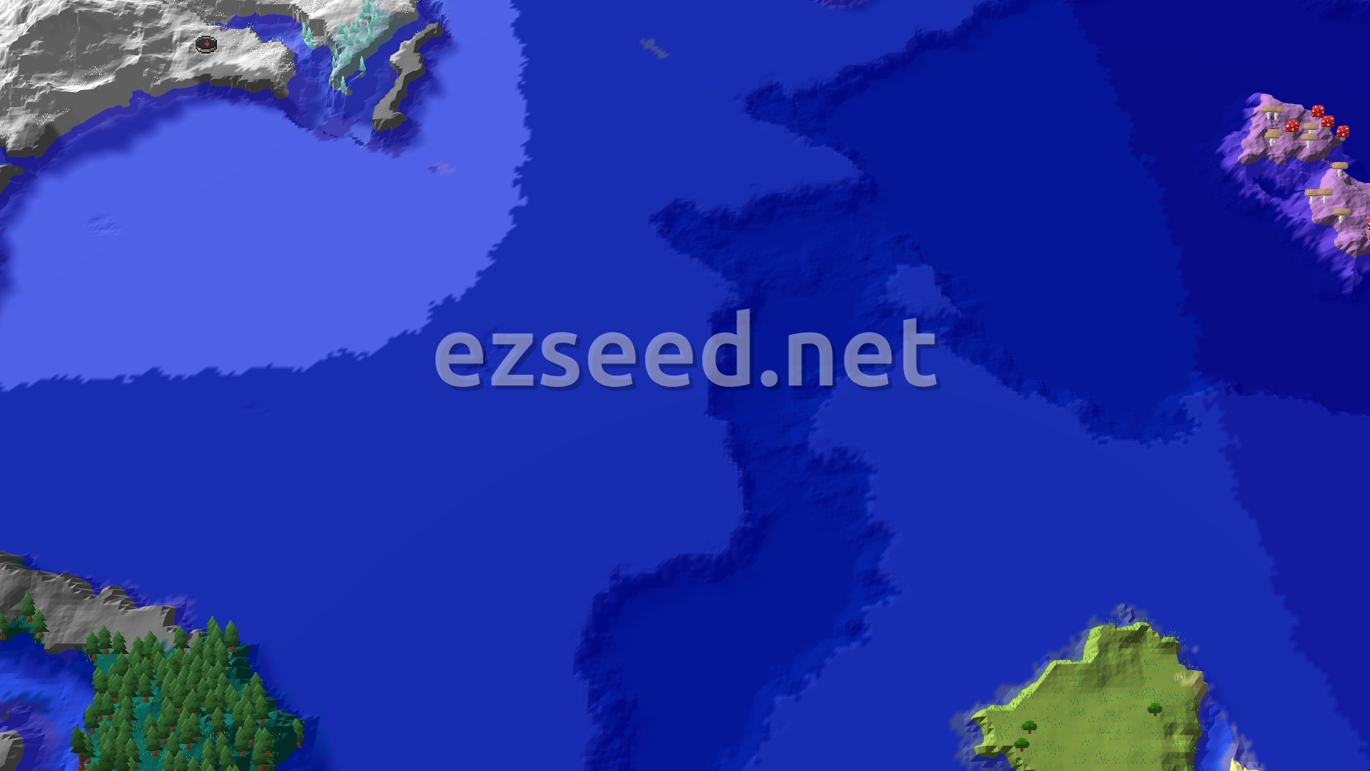 Aerial Minecraft seed map — A Frozen Start with a Trial Chambers Near Spawn