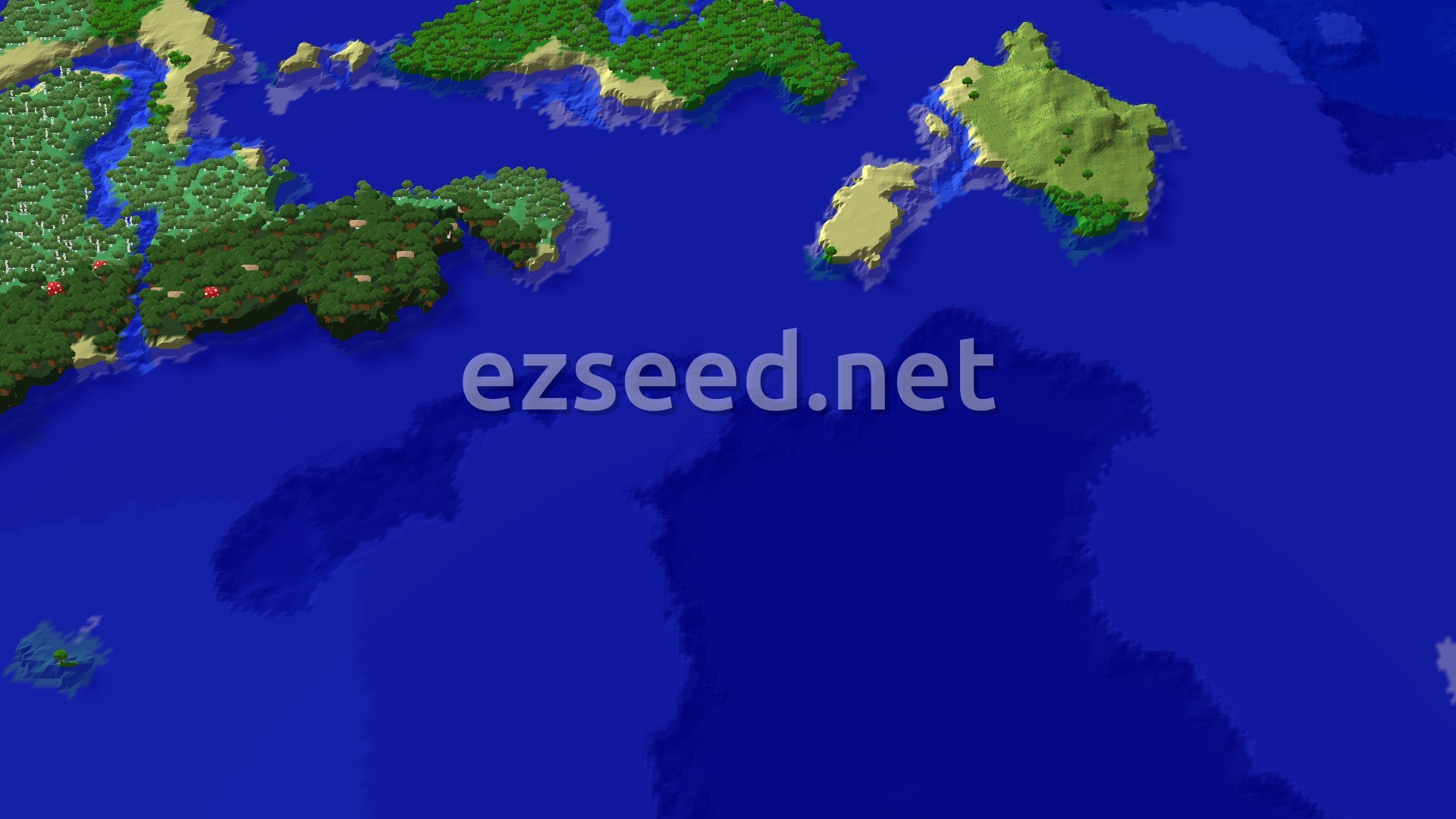 Aerial Minecraft seed map — Spawn in a Forest with a Nearby Jungle and Ocean