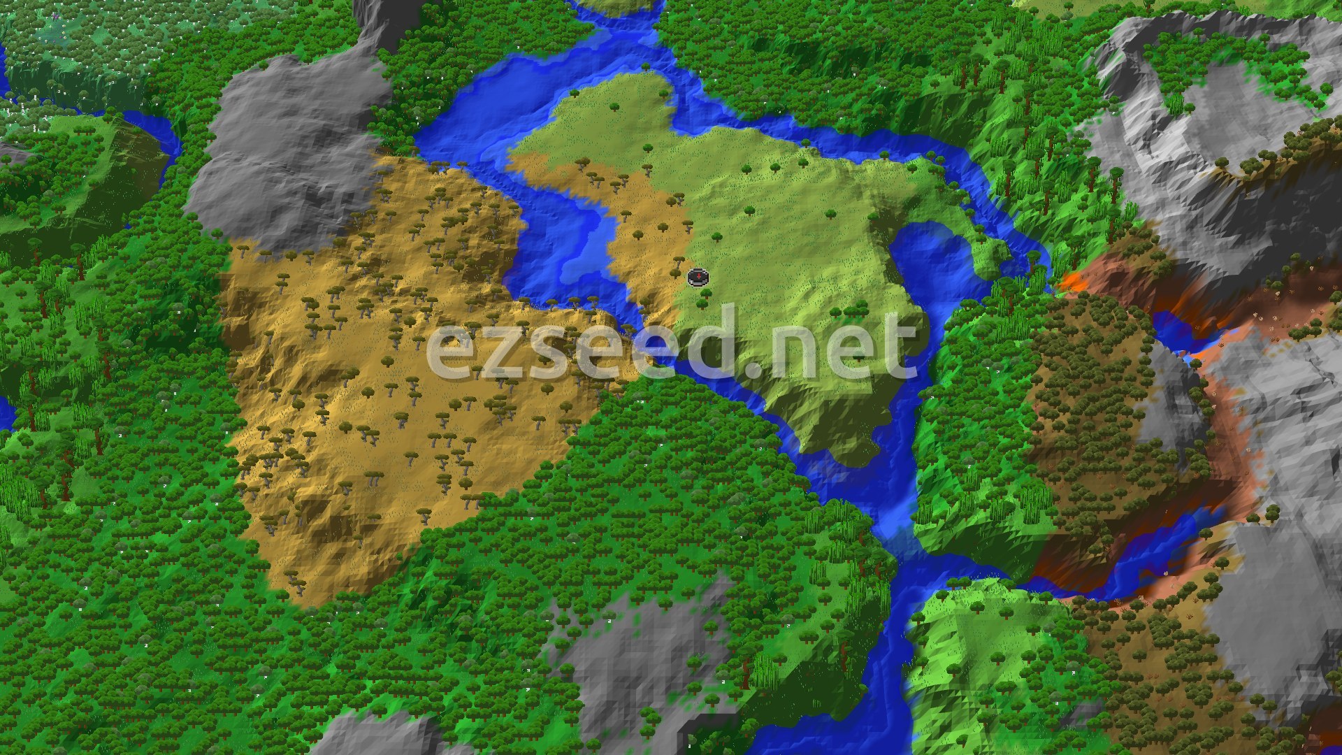 Aerial Minecraft seed map — Ancient City and Diverse Biomes Near Plains Spawn