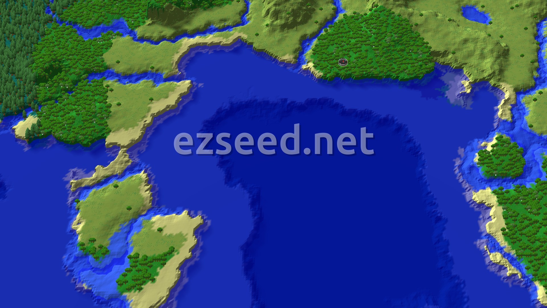 Aerial Minecraft seed map — Forest Spawn with Nearby Trials and Distant Ancient City