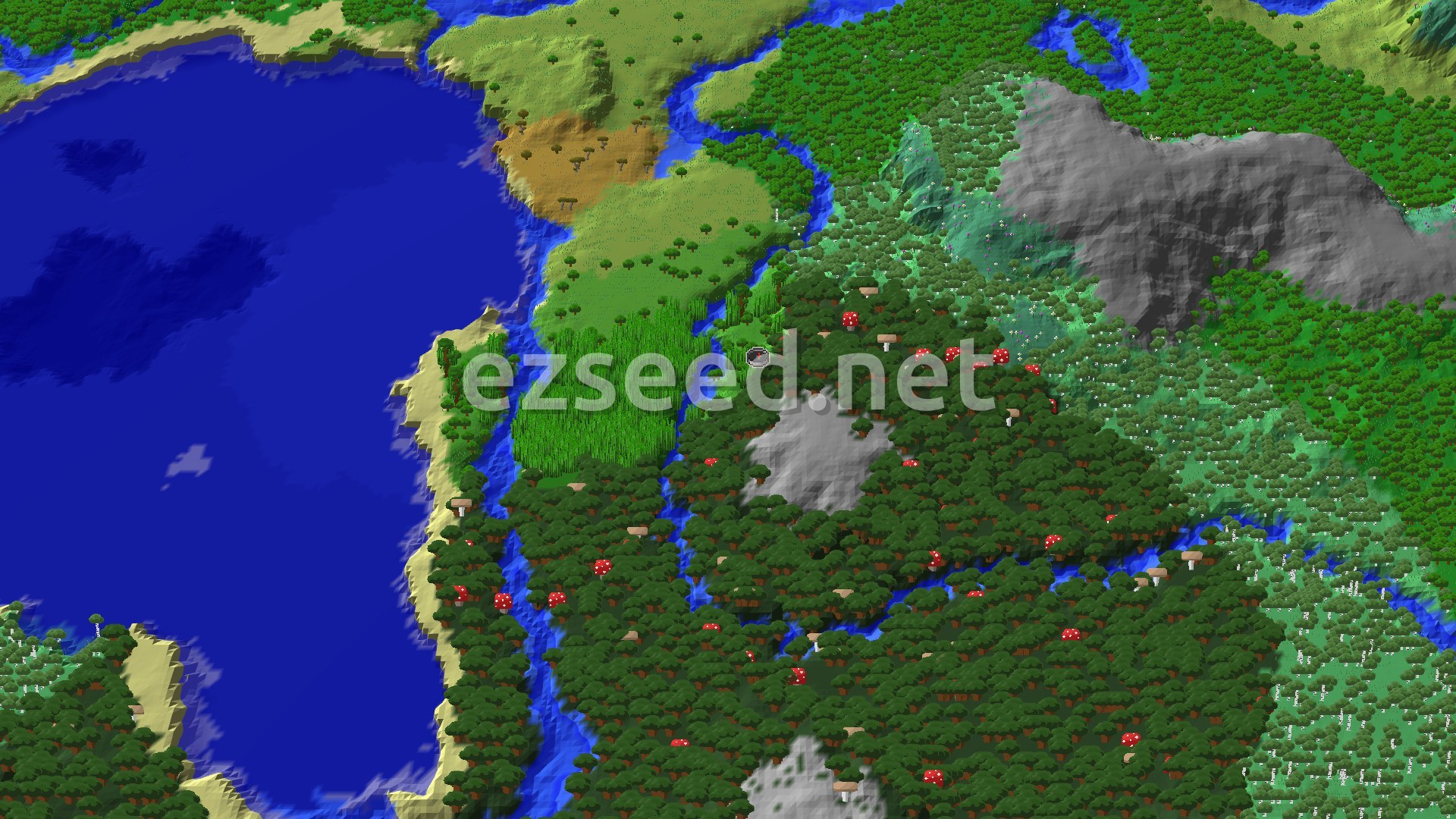 Aerial Minecraft seed map — Jungle Spawn with Nearby Trial Chambers and Bamboo