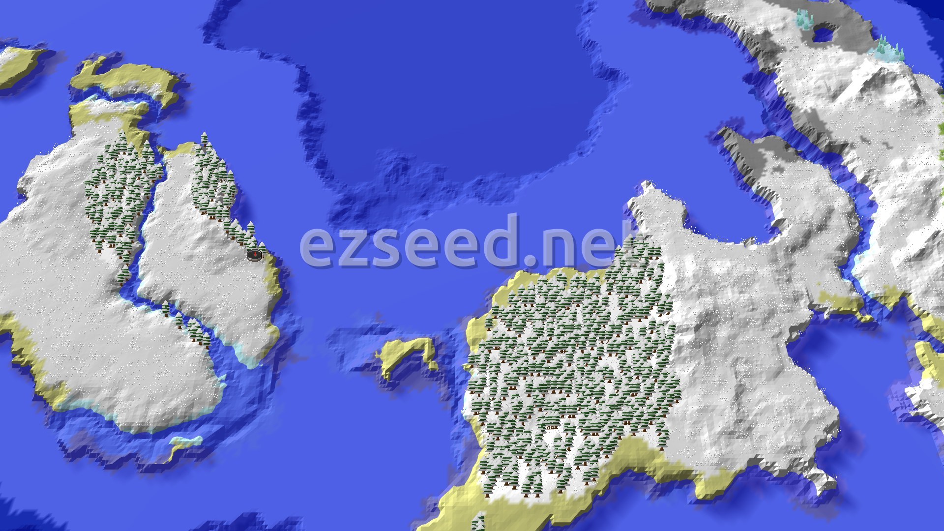 Aerial Minecraft seed map — An Ice Spikes Biome Near Spawn in a Frozen World