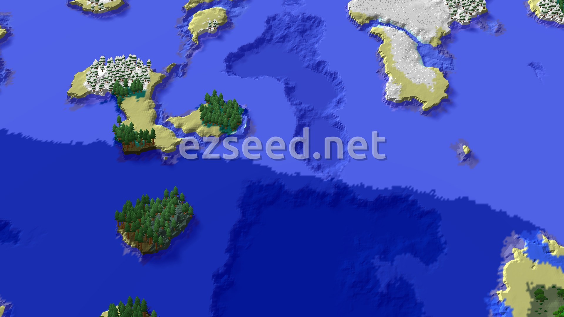 Aerial Minecraft seed map — A Frozen Start with a Nearby Trail Ruins