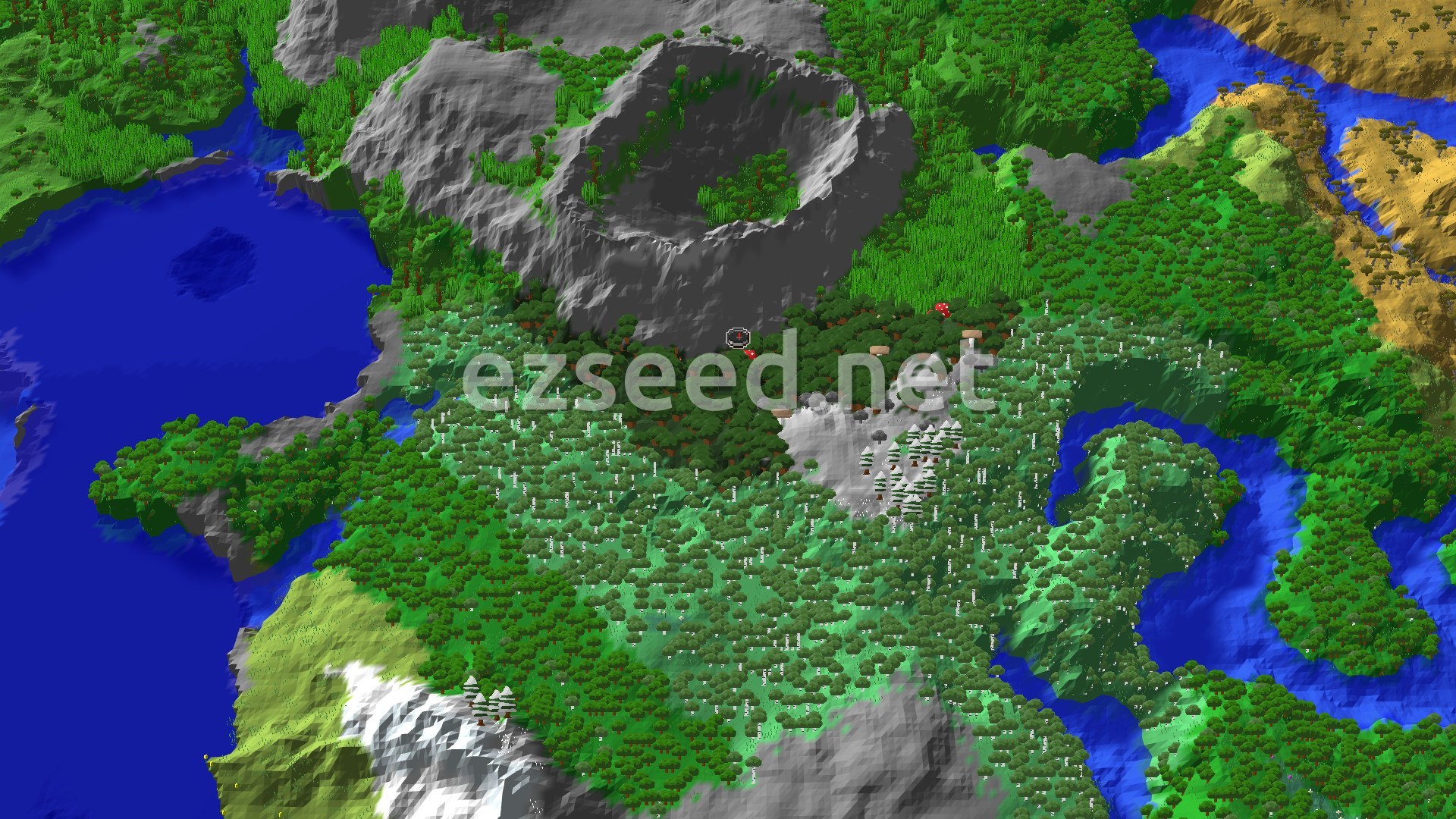 Aerial Minecraft seed map — Dark Forest Spawn with Close Ancient City