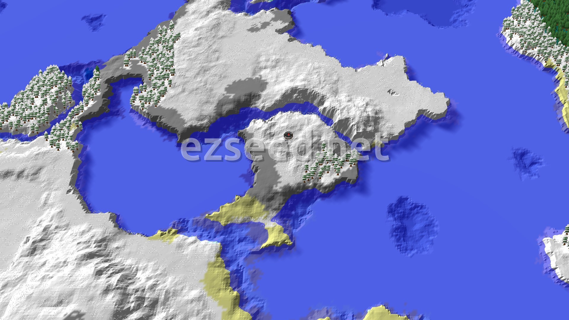 Aerial Minecraft seed map — Snowy Plains Spawn With Trial Chambers Nearby