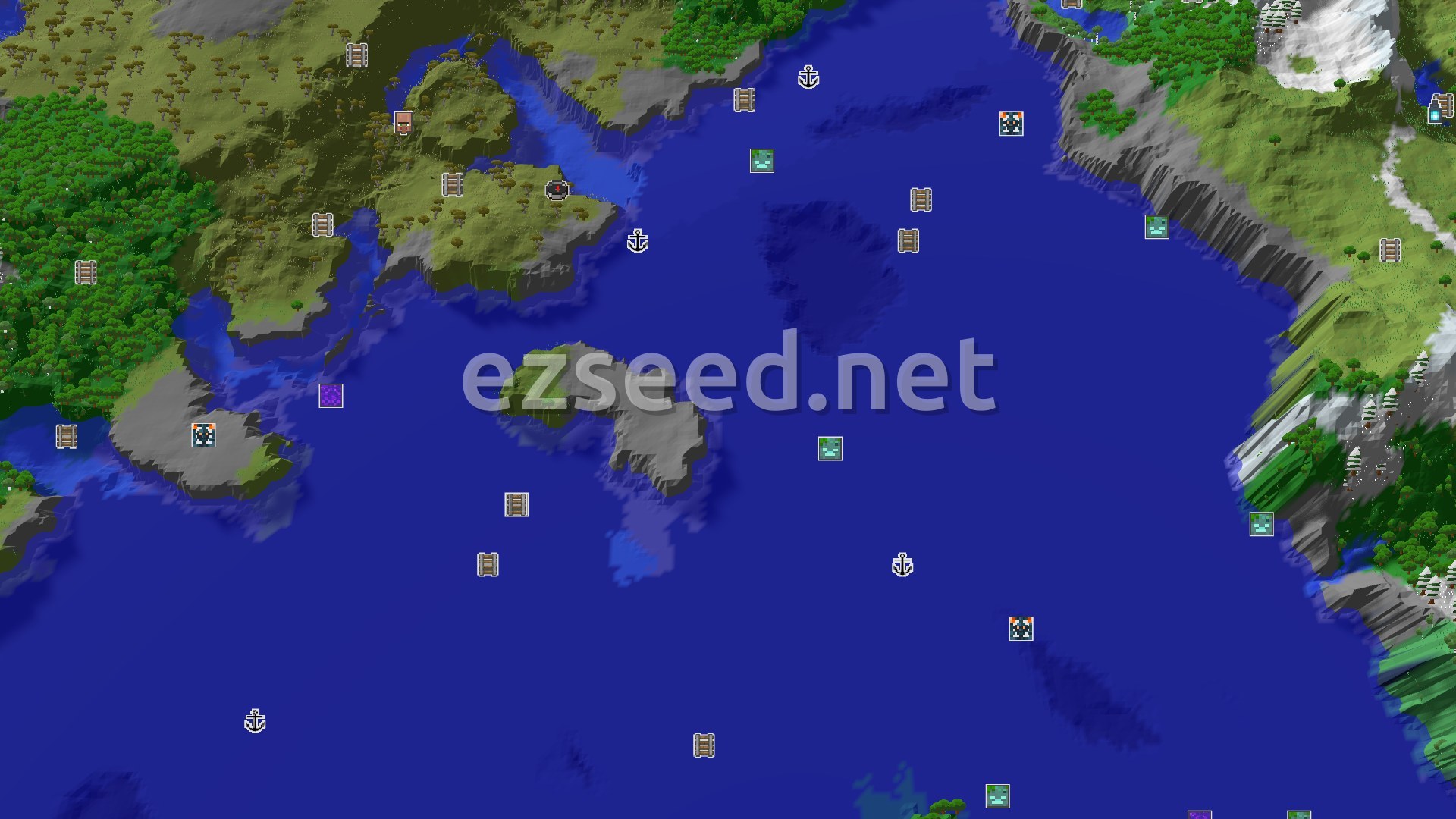 Aerial Minecraft seed map — A Savanna Start with Close Underground Riches