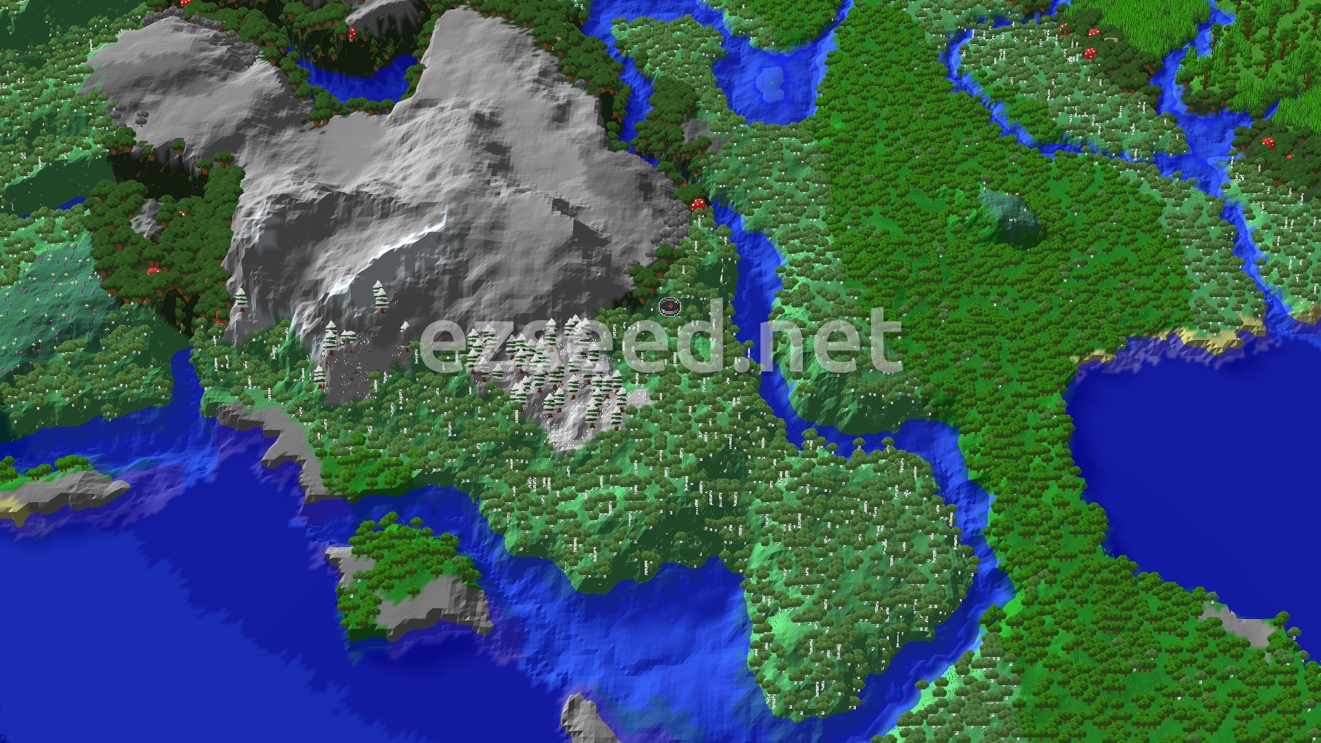 Aerial Minecraft seed map — Ancient City Next to a Frozen Peaks Mountain