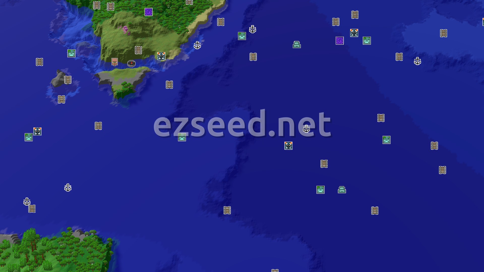 Aerial Minecraft seed map — Minecraft Seed: Plains Spawn with Village and Mineshaft