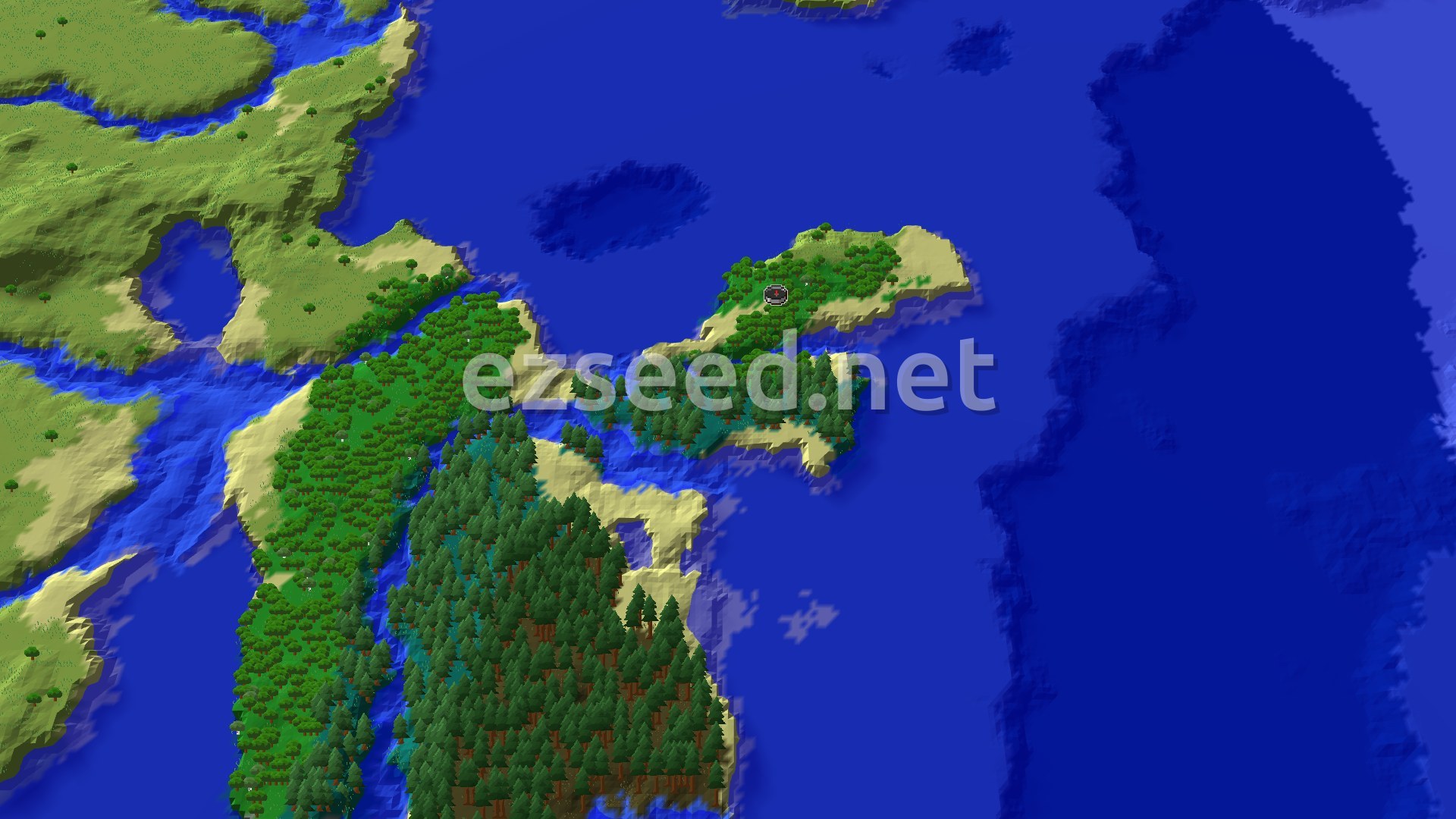 Aerial Minecraft seed map — Forest Spawn with a Nearby Trial Chambers