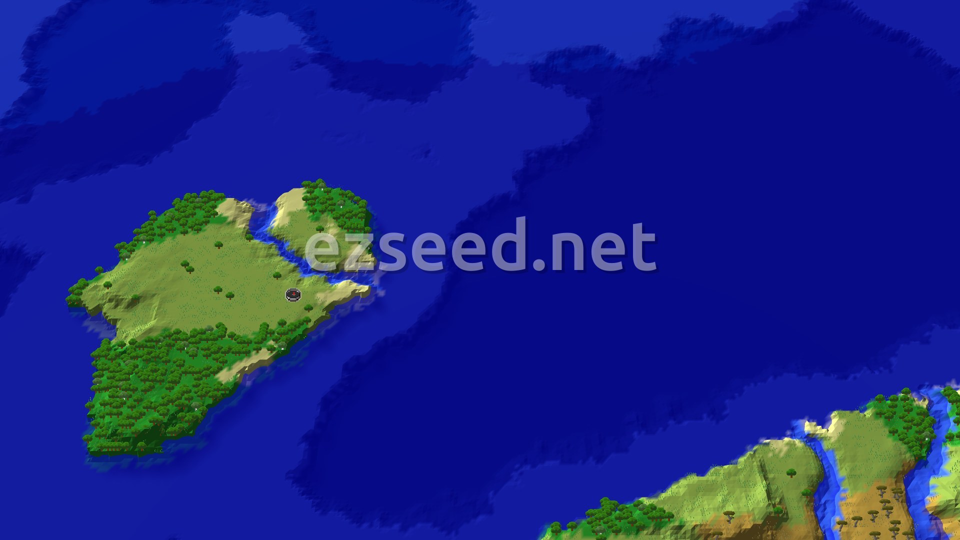 Aerial Minecraft seed map — Island Spawn with Nearby Trial Chambers