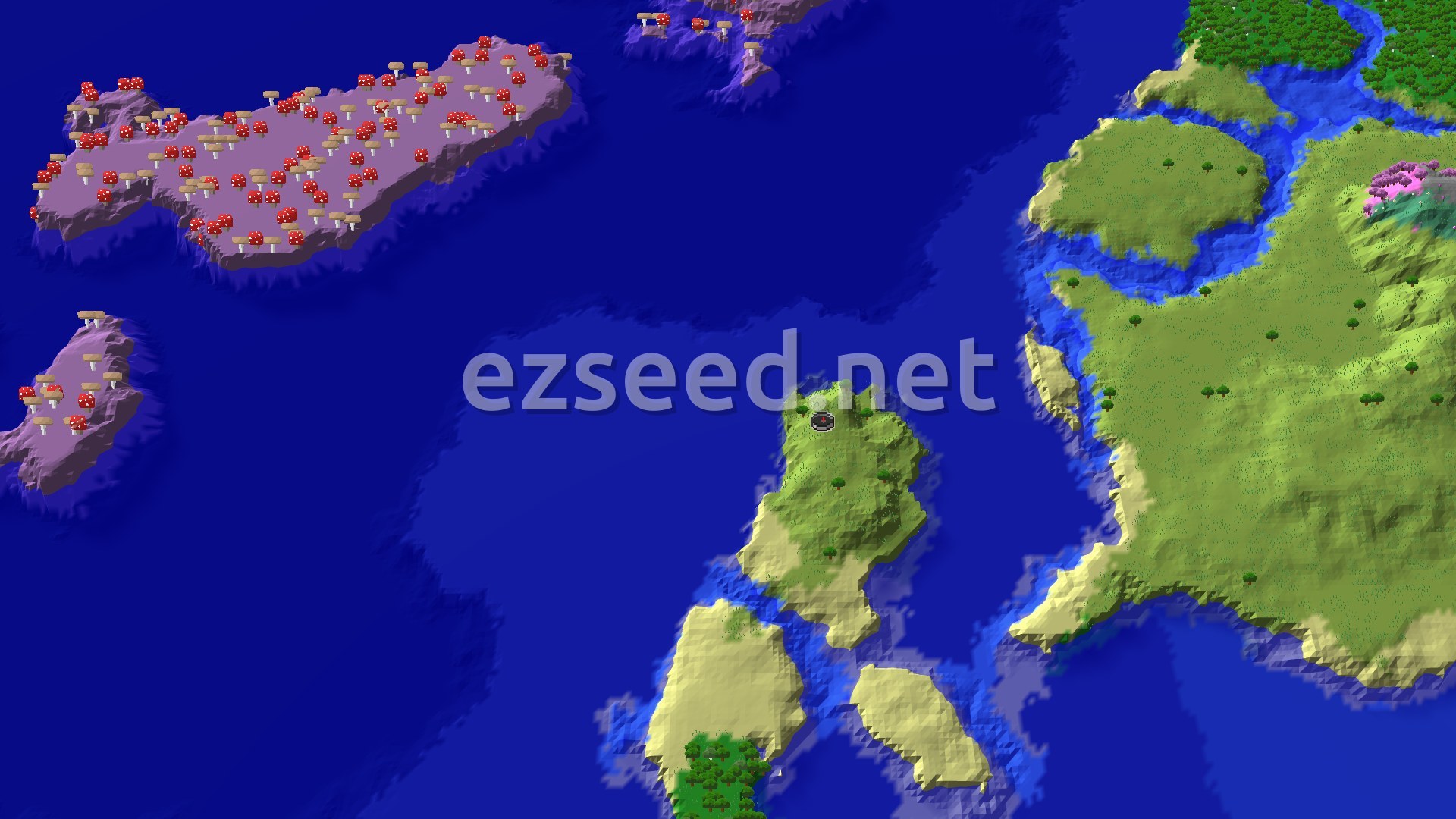 Aerial Minecraft seed map — Mushroom Island and Ocean Start