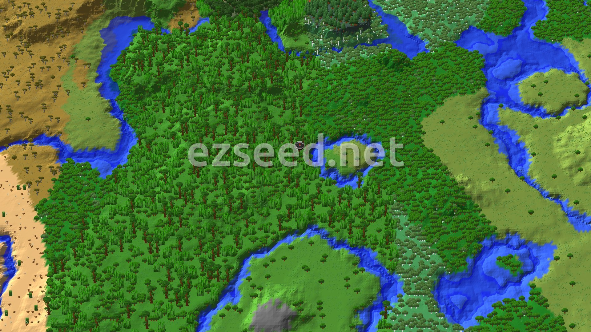 Aerial Minecraft seed map — Jungle Temple, Trial Chambers, and Desert Pyramid Nearby