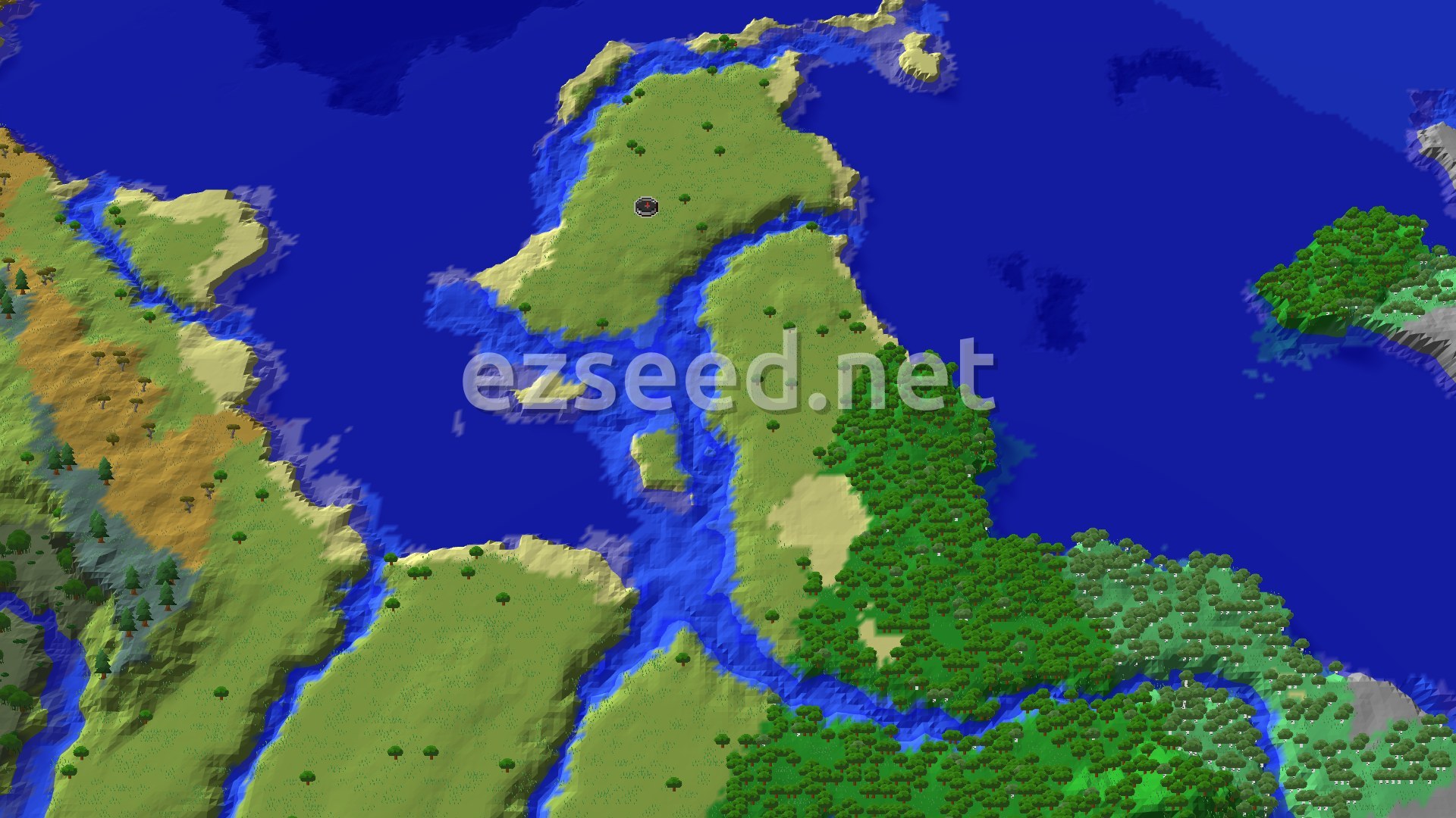 Aerial Minecraft seed map — Plains Spawn with Nearby Structures and Lush Caves