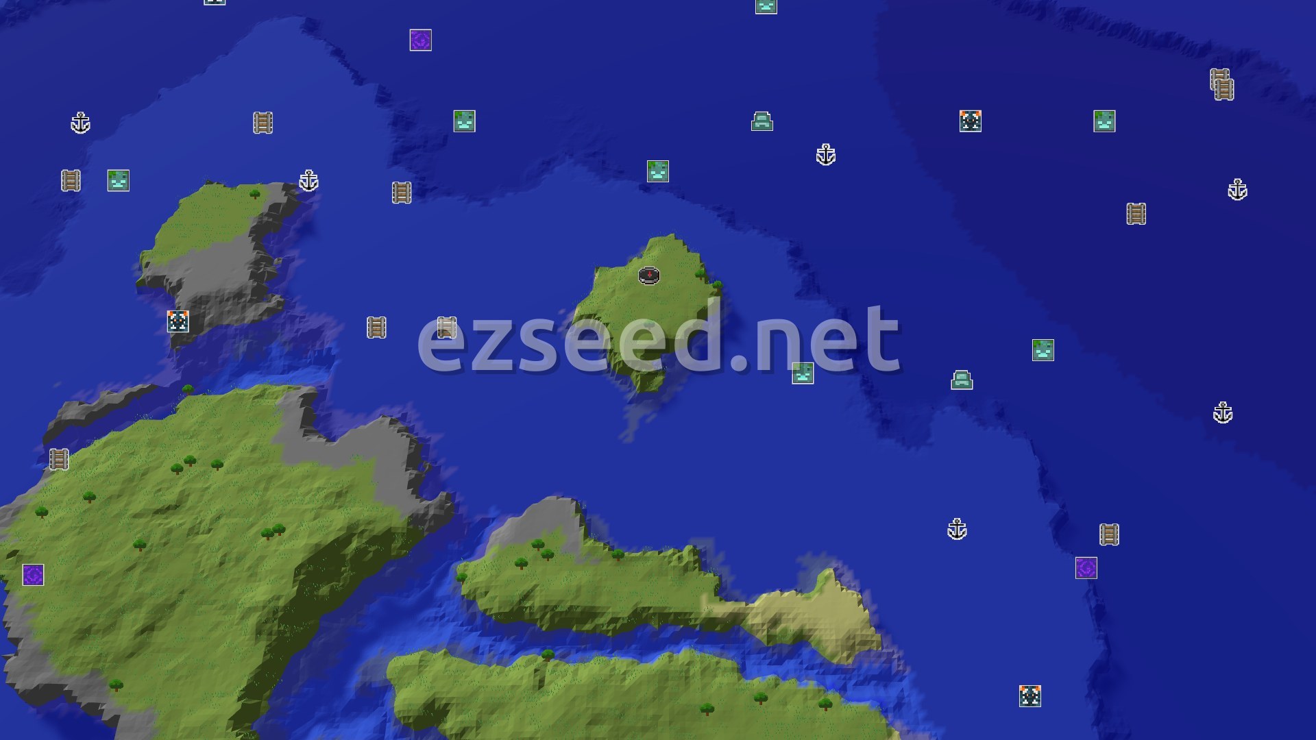 Aerial Minecraft seed map — Deep Ocean Depths with a Nearby Trial Chambers