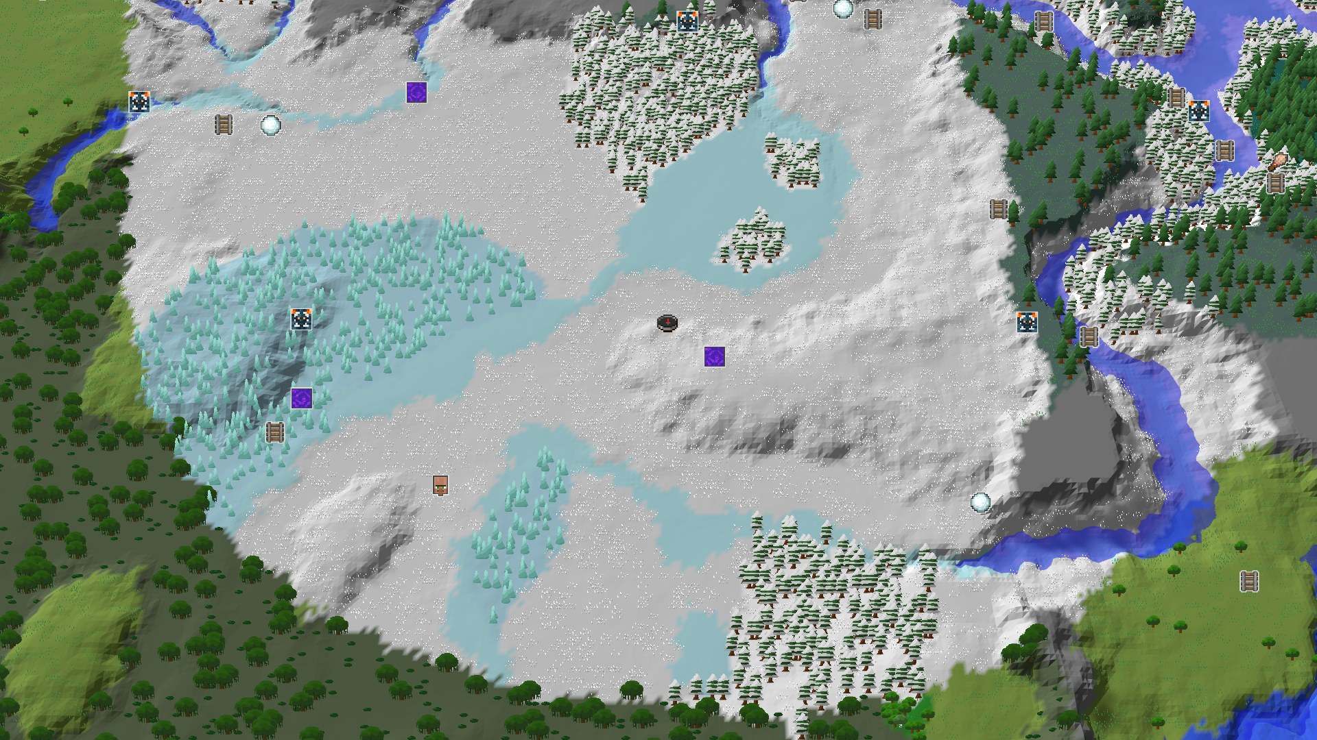 Aerial Minecraft seed map — A Cold Start With Close Trials and a Distant Swamp