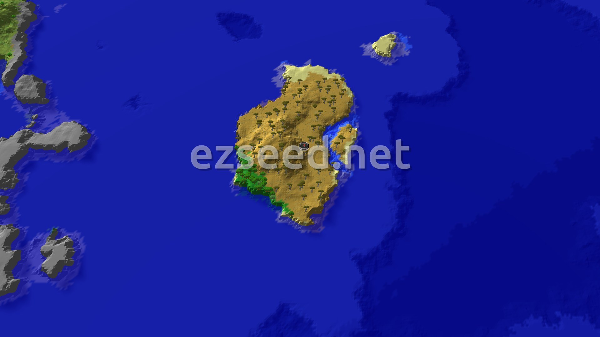 Aerial Minecraft seed map — Savanna Island Start with Close Underwater Ruins