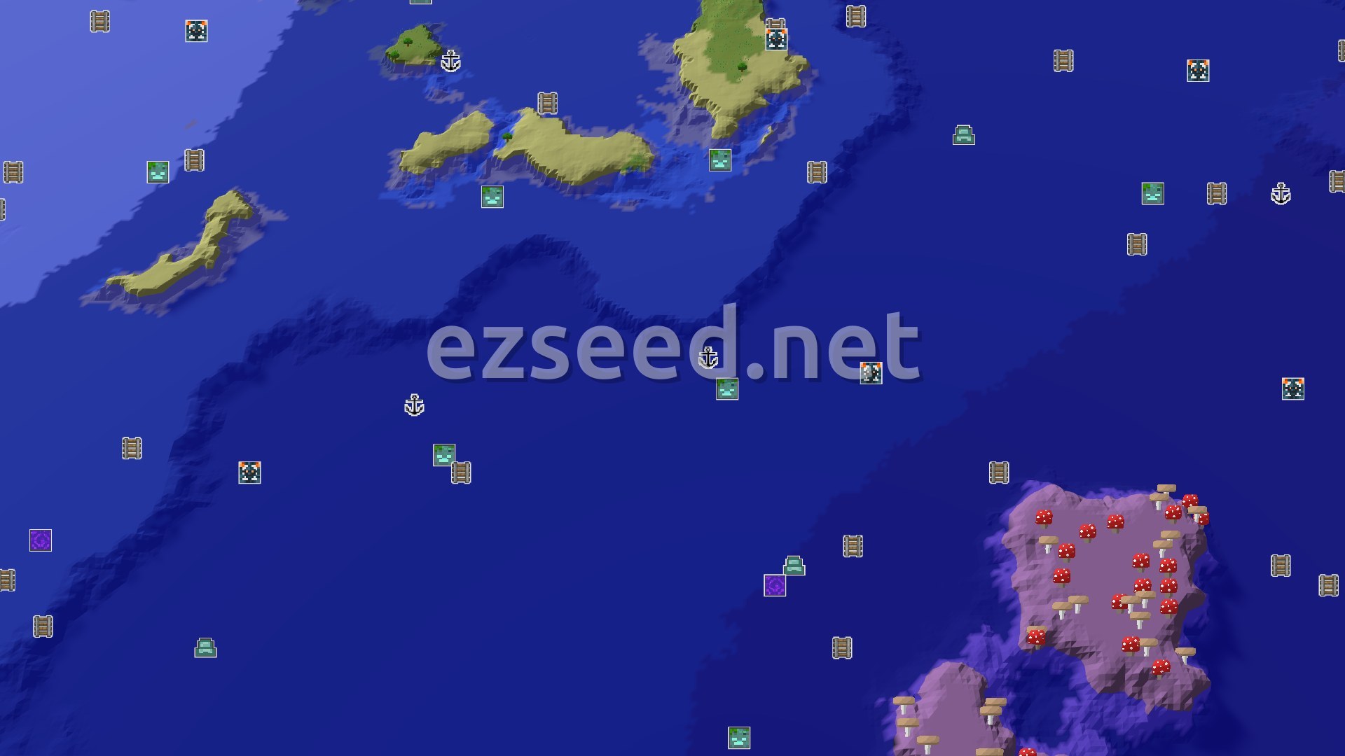 Aerial Minecraft seed map — A Snowy Taiga Start with Buried Treasure Nearby
